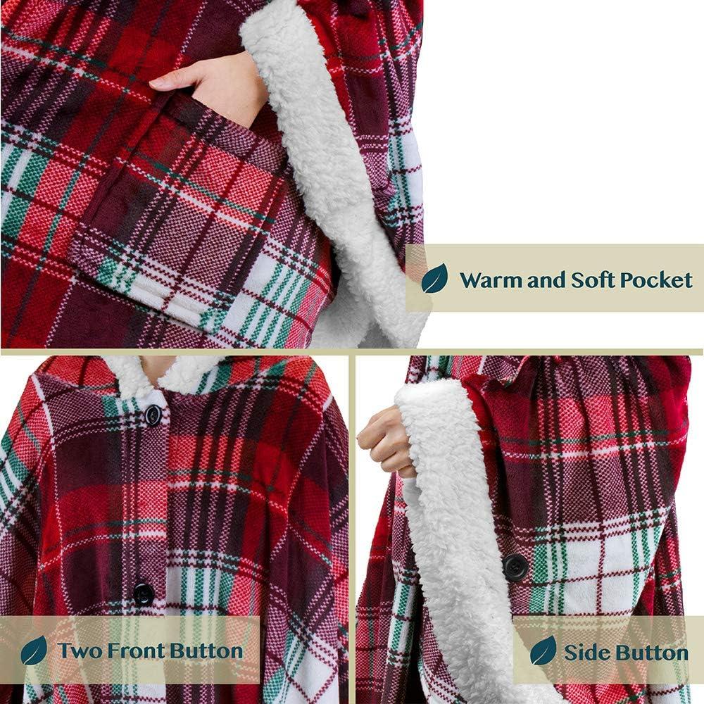 PAVILIA Angel Wrap Hooded Blanket for Women Adult, Wearable Cozy Wrap Throw Fleece Shawl Cape, Tartan Plaid/Faux Shearling