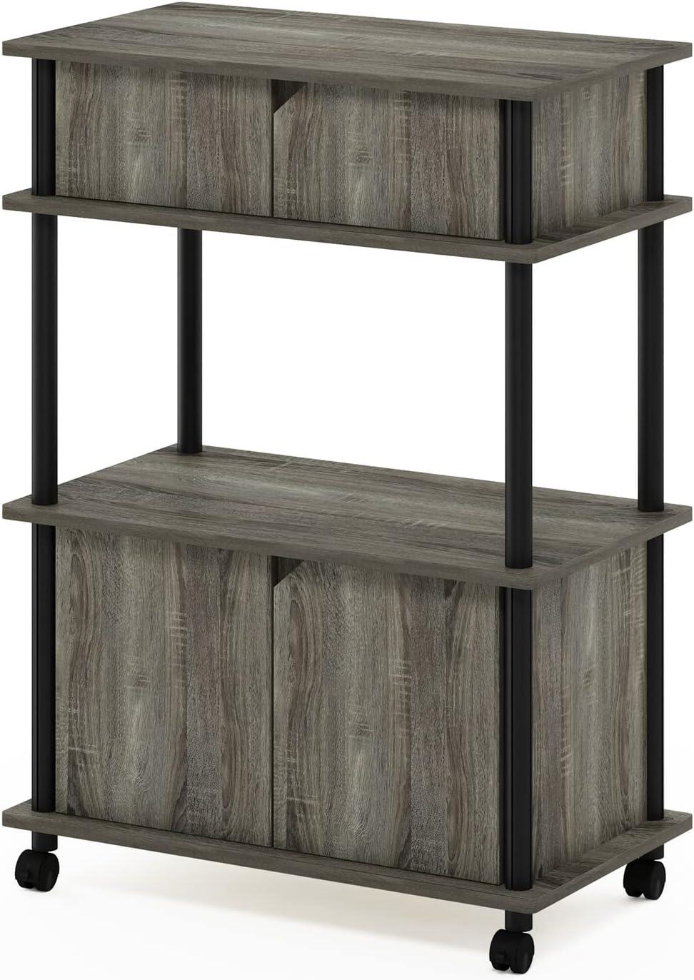 Furinno Turn-N-Tube Toolless Storage Cart with Cabinet, French Oak Grey/Black