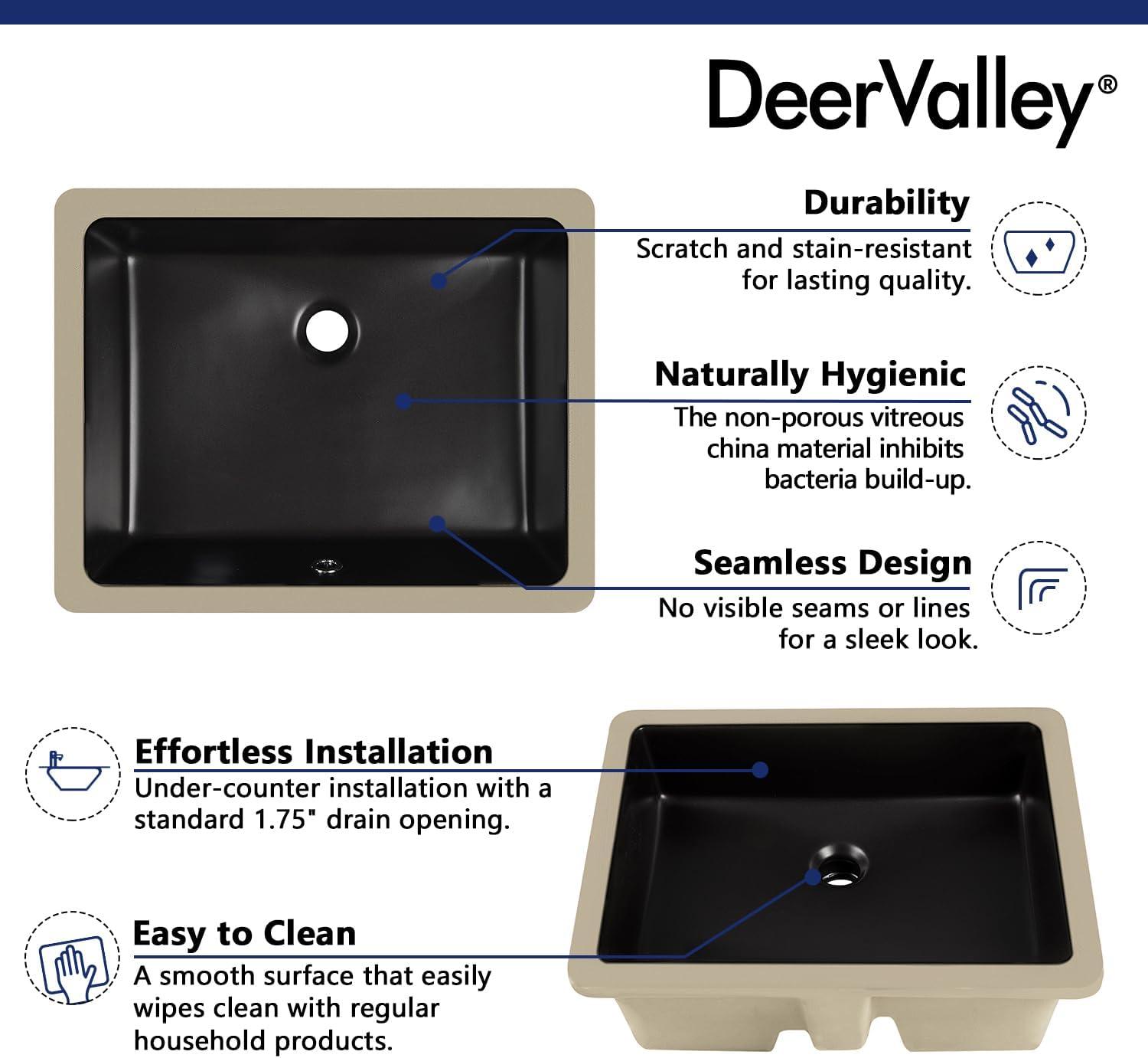 DeerValley Ursa 20" X 15.6" Rectangular Vitreous China Undermount Bathroom Sink with Overflow