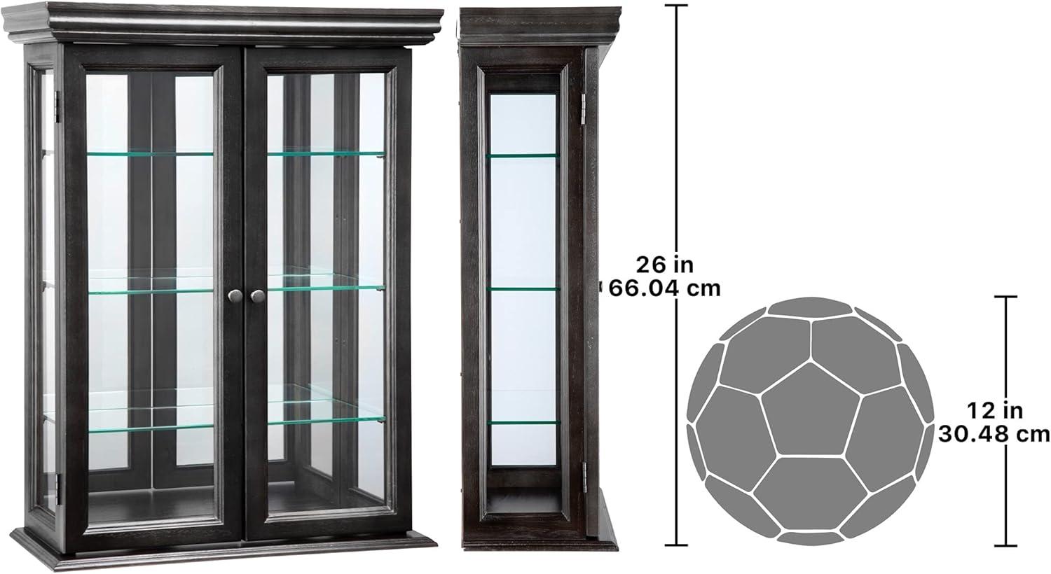 Ebony Black Hardwood Wall Curio Cabinet with Glass Shelves