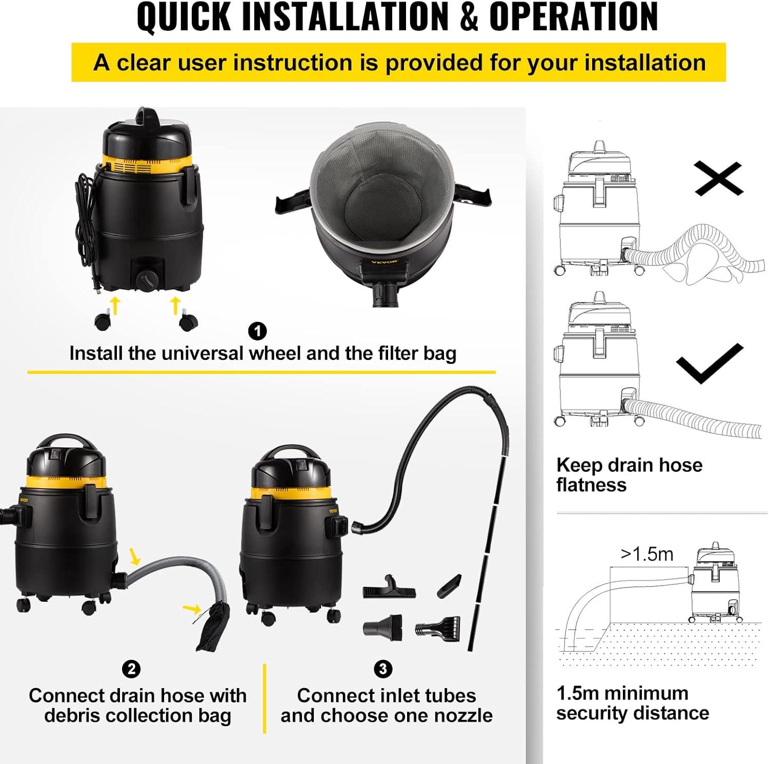 VEVORbrand Pond Vacuum Cleaner, 1400W Motor in Continuous Intermittent Cycle, 120V Motor w/15 ft Electric Wire for Ponds, Swimming pools, Homes, and Vehicles