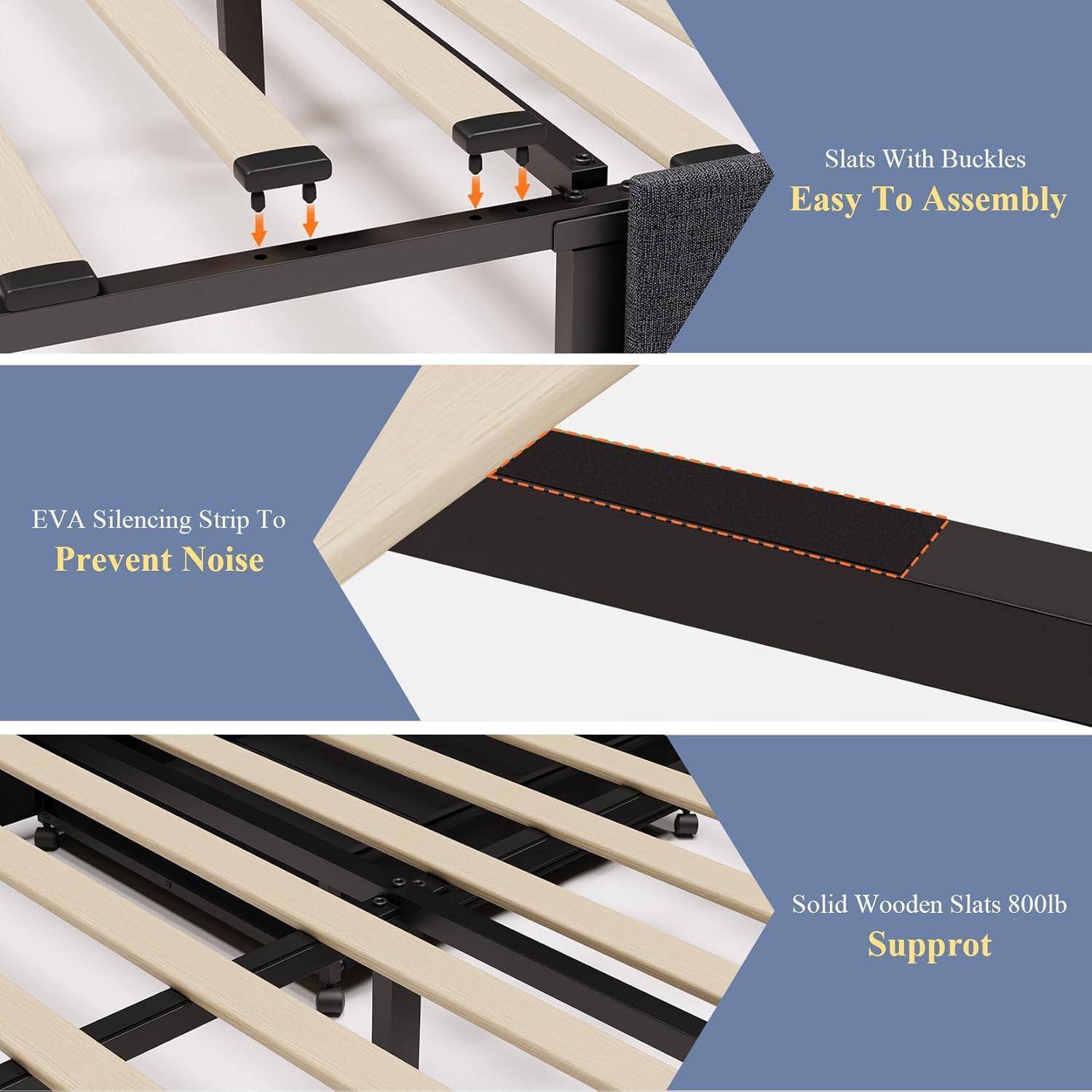 Amolife Base de Cama con Plataforma Tapizada Tamaño Queen con 3 Cajones de Almacenamiento, Gris Oscuro