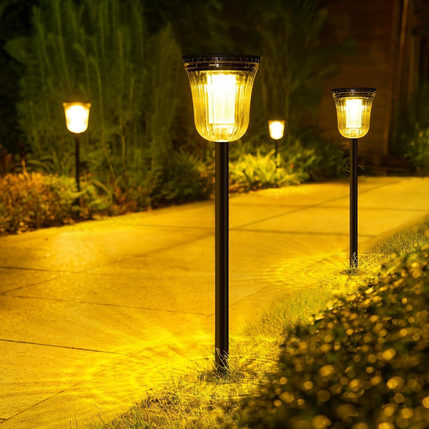 JSOT 4 Pack Solar Pathway Lights, Solar Garden Lights for Walkway, Driveway, Yard, White Light & Warm Light