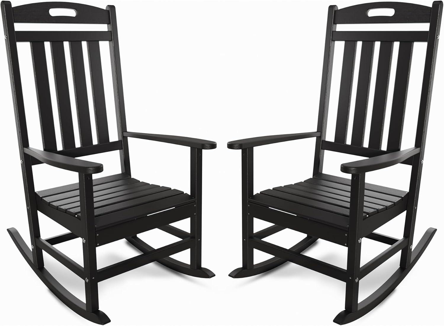 NALONE Outdoor Rocking Chair Set of 2, All Weather Resistant Rocking Chair for Porch and Garden Lawn, HDPE Material Oversized Patio Rocker Chair for Outdoor Rockers(Black)