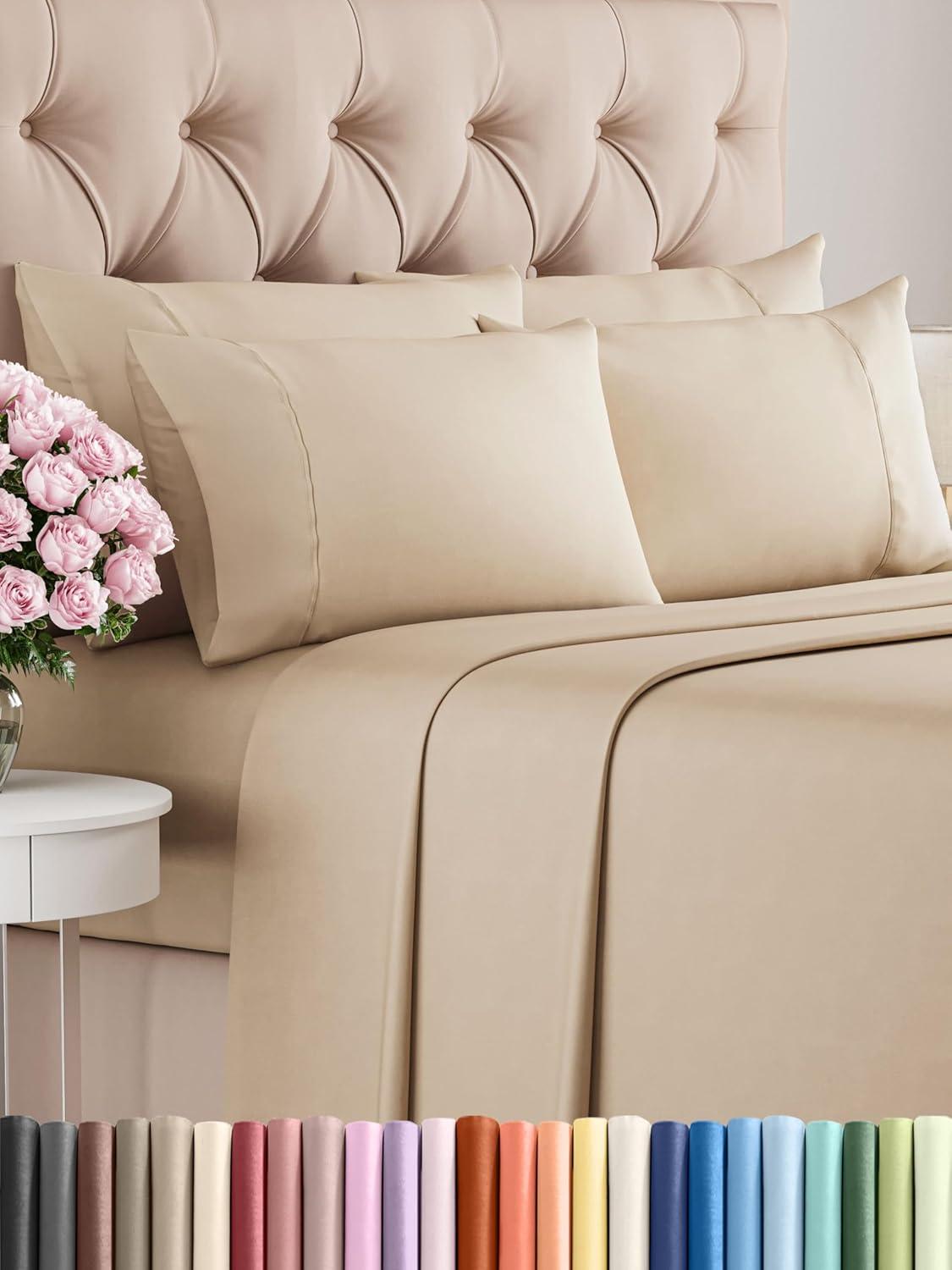 CGK Linens 6 Piece Soft & Cooling Solid Sheet Set - Wrinkle Free Luxury Bed Sheets