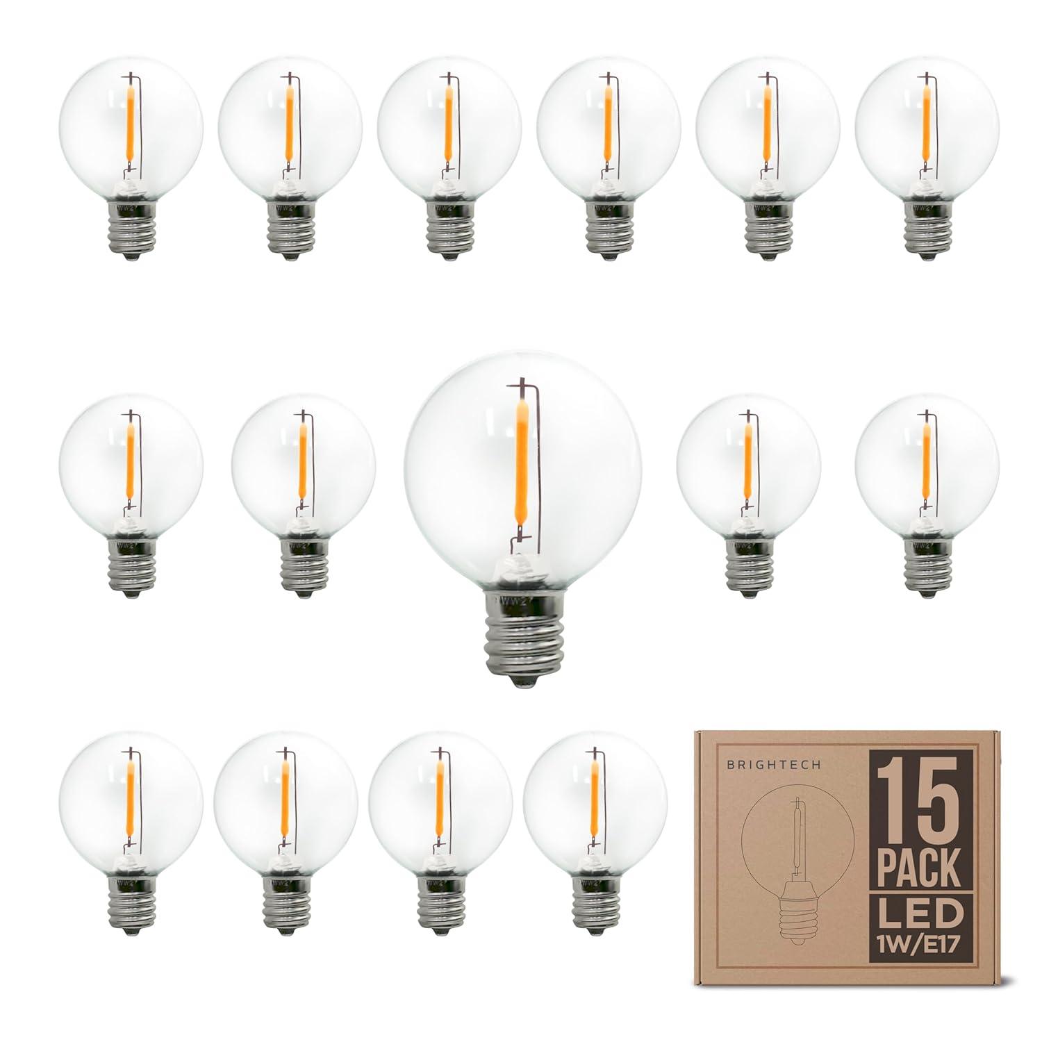 Brightech Ambience Pro 15pk 1-Watt 2700K G40 Dimmable E17 LED Vintage Edison LED Light Bulbs