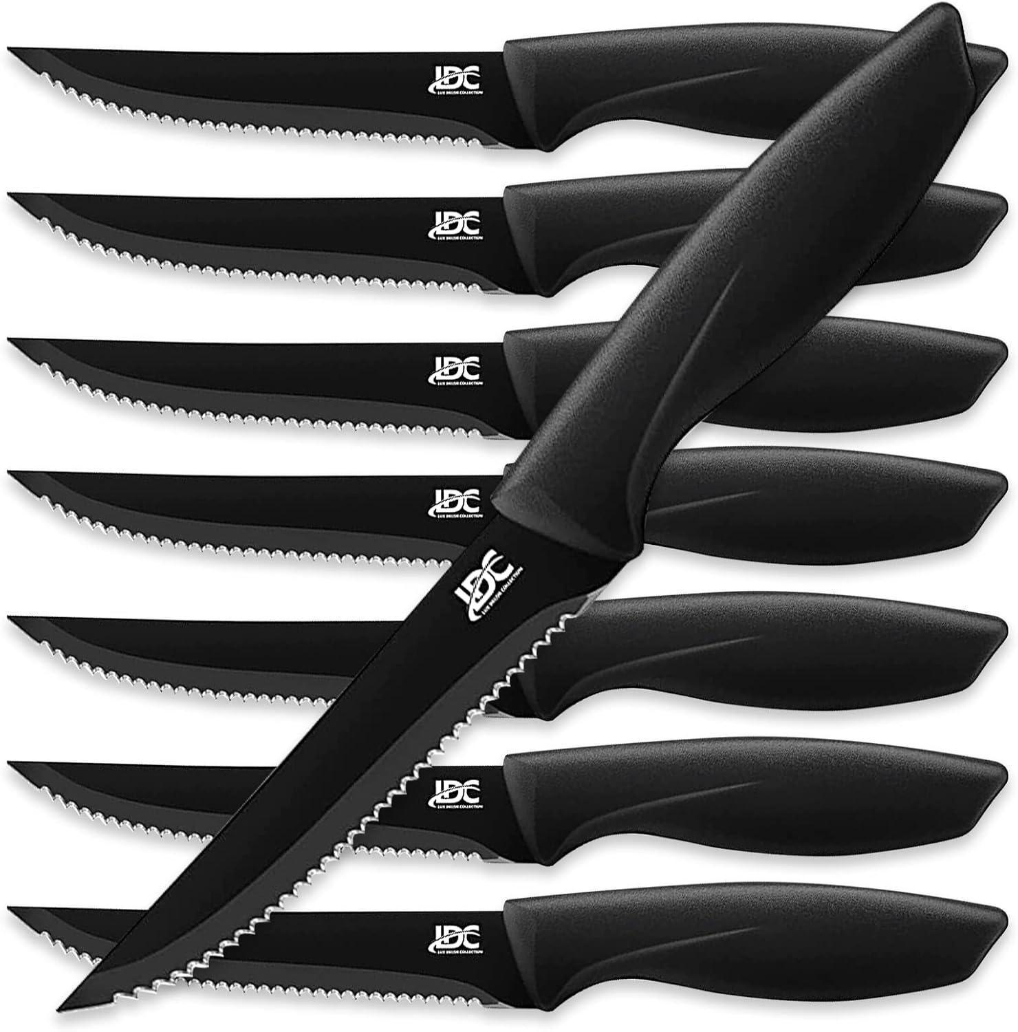 Lux Decor 8-Piece Black Stainless Steel Serrated Steak Knife Set