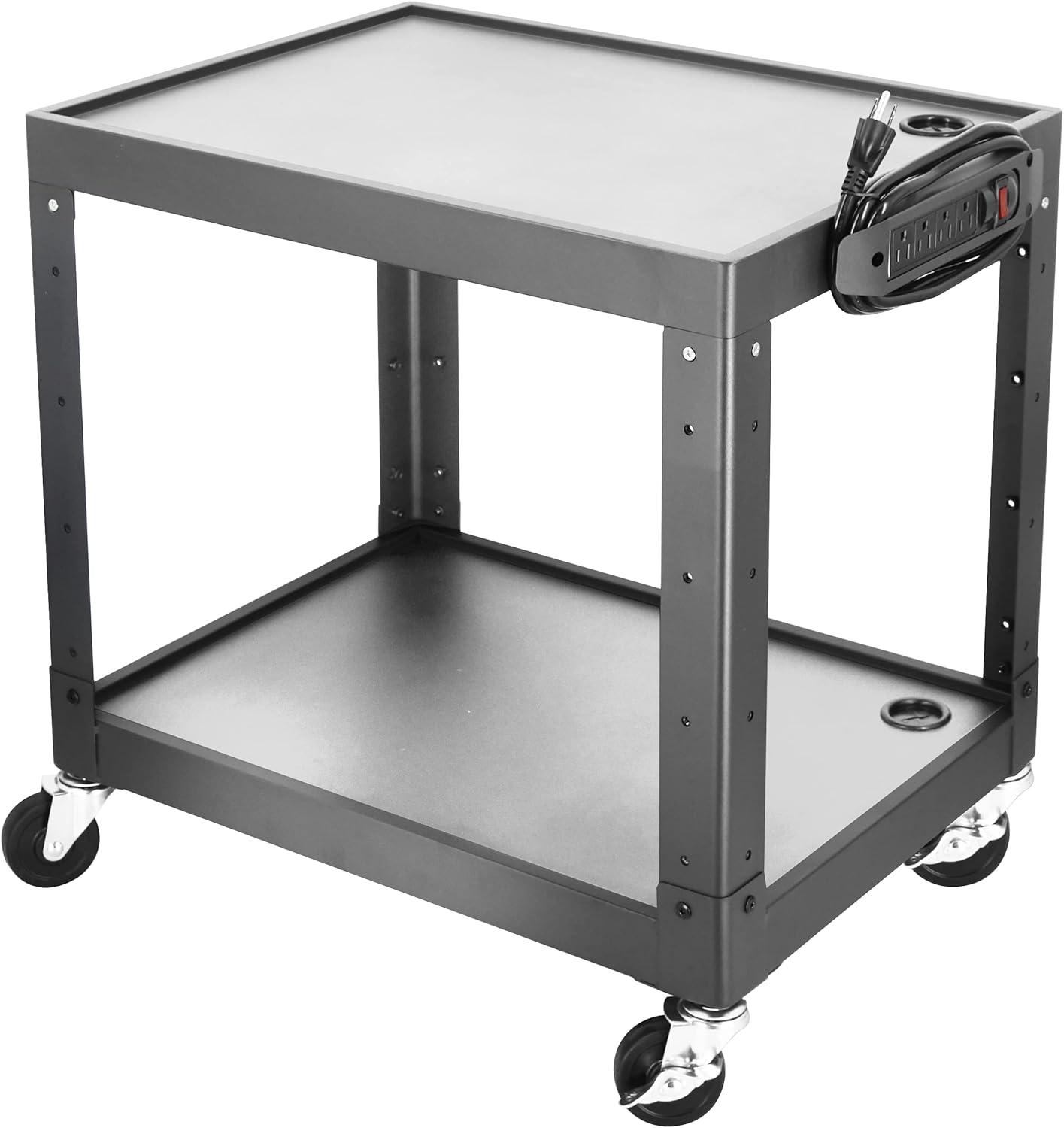 POCHAR Height Adjustable Metal Construction AV Cart - Supports up to 300 lbs