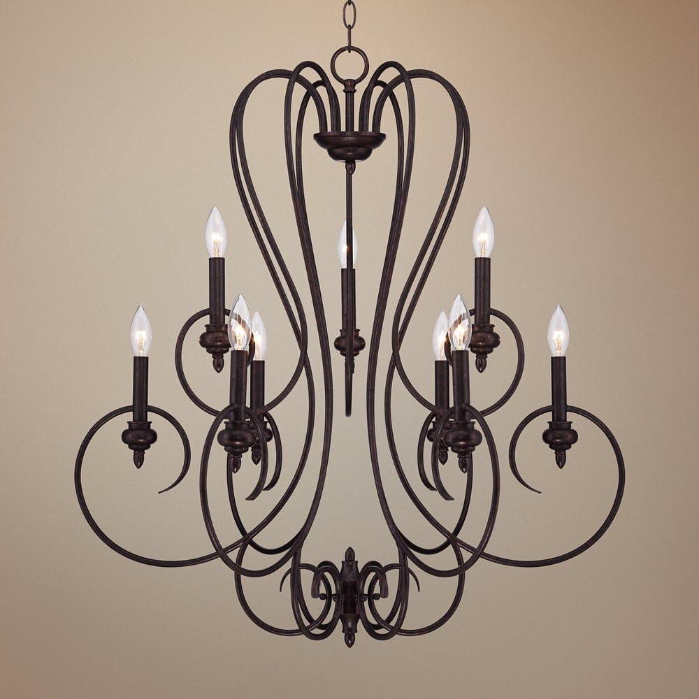 Franklin Iron Works Channing Bronze Chandelier 30 1/2" Wide Curved Scroll 9-Light Fixture for Dining Room House Foyer Kitchen Island Entryway Bedroom