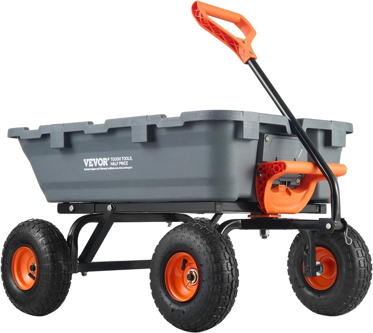 800lbs Poly Garden Dump Cart, Heavy Duty Wheelbarrow Yard Carts Wagons with 10in Tires, 180°Rotating Handle, Steel Frame and Quick Release System