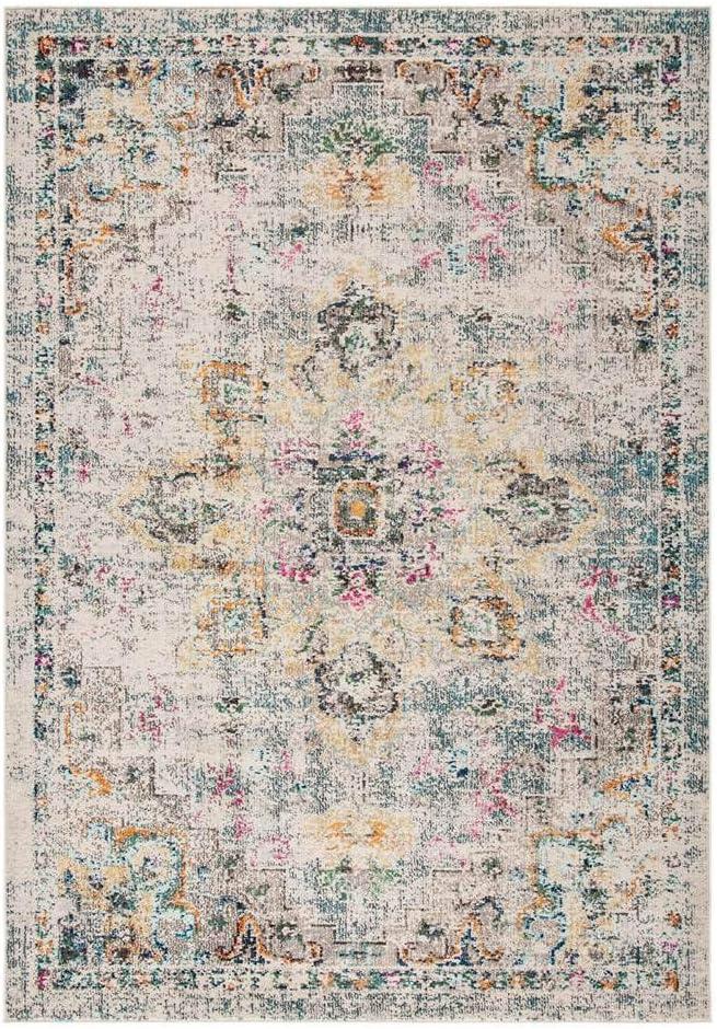 Gray and Gold Round Hand-knotted Synthetic Area Rug