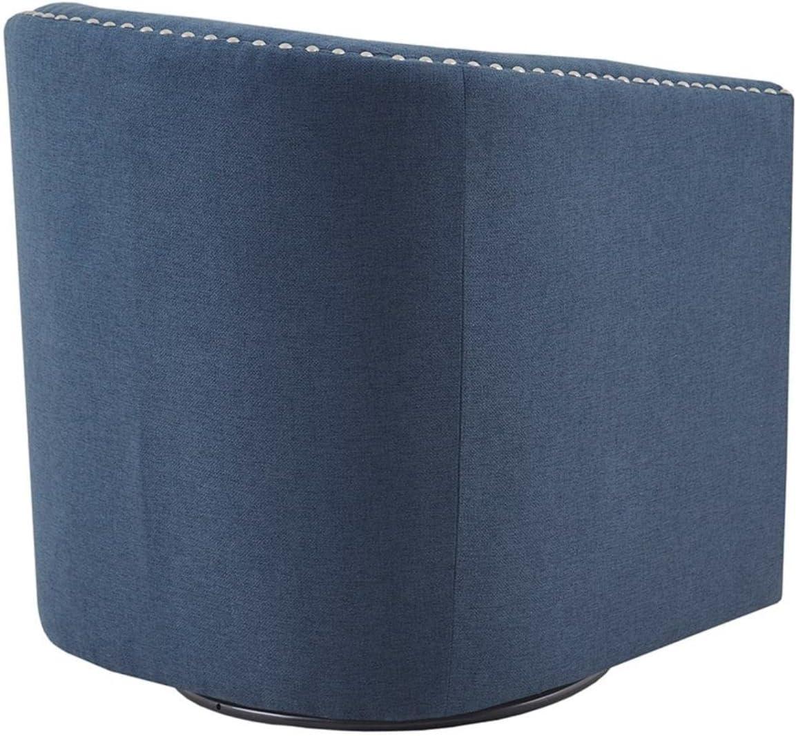 Madison Park Sheldon Swivel Chair Blue: Elegant Barrel Design, Nailhead Trim, 360° Rotation, No Assembly Required