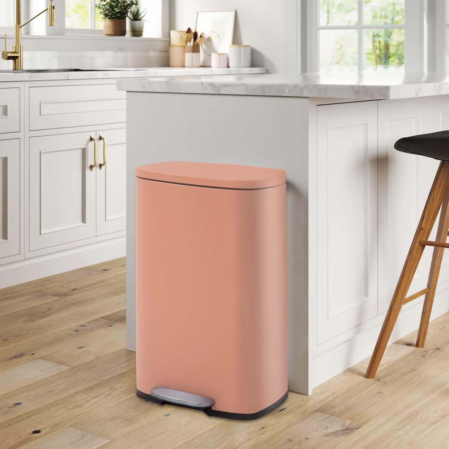CL.HPAHKL 13 Gallon (50L)Trash Can ,Kitchen Trash Can, Stainless Steel with Lid, Foot Pedal and Inner Bucket, Fingerprint-Resistant Soft Close Lid Garbage Can, Pedal Rubbish Bin for Home Office