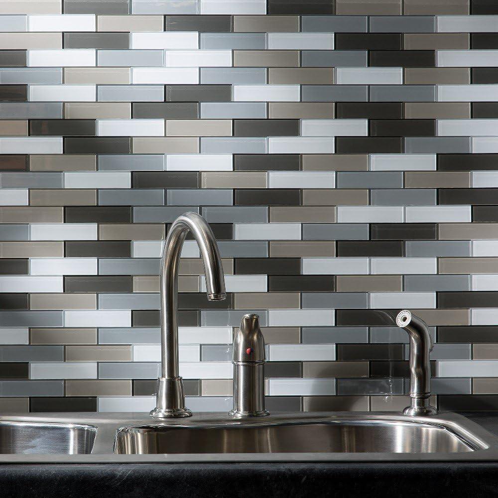 Aspect Peel and Stick 12.5in x 4in Subway Rustic Clay Matted Glass Tile for Kitchen and Bathrooms (3-Pack)