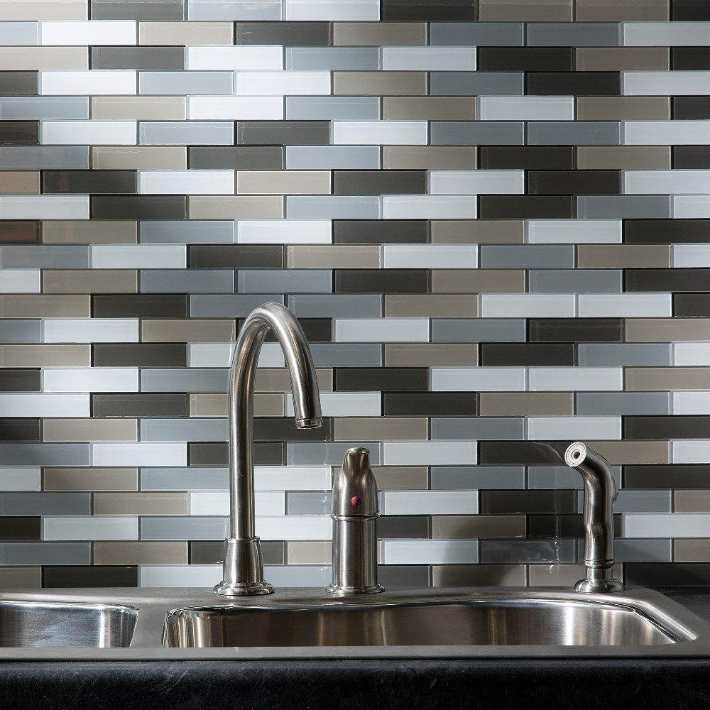 Aspect Peel and Stick 12.5in x 4in Subway Rustic Clay Matted Glass Tile for Kitchen and Bathrooms (3-Pack)