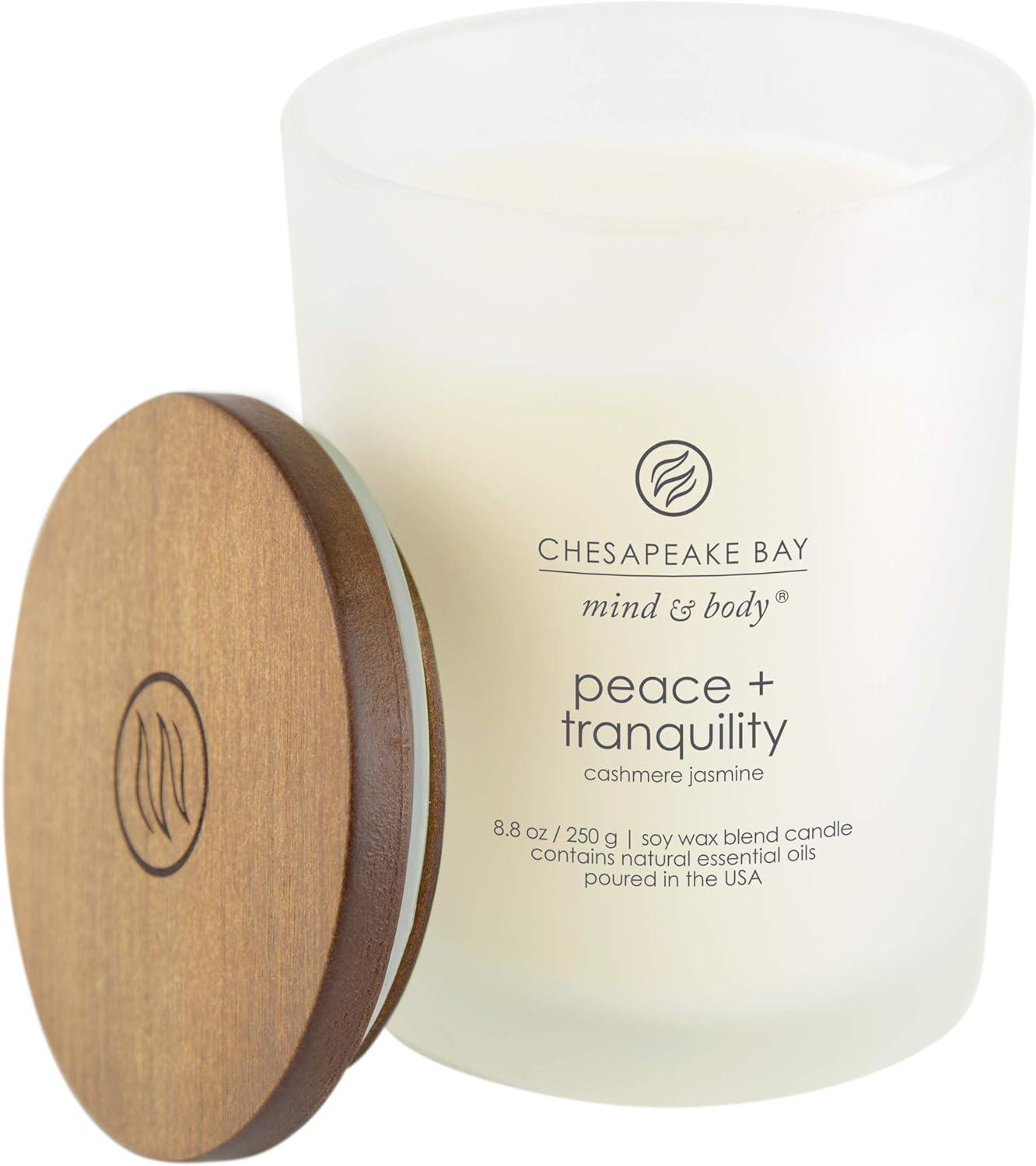 Frosted Glass Peace + Tranquility Lidded Jar Candle White - Mind & Body by Chesapeake Bay Candle