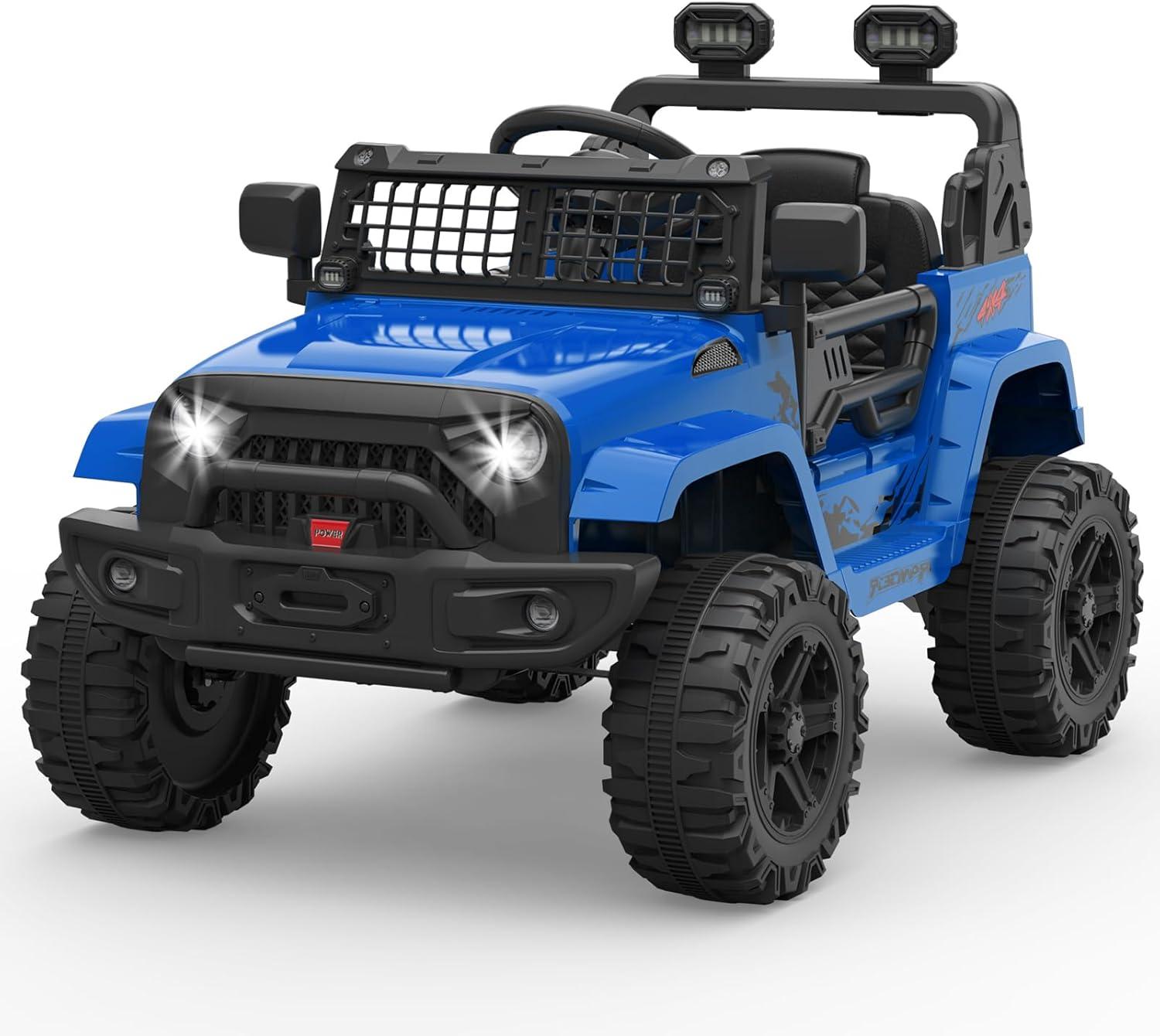 Ride on Truck Car 12V Kids Electric Vehicles with Remote Control Spring Suspension, LED Lights, Bluetooth, 2 Speeds