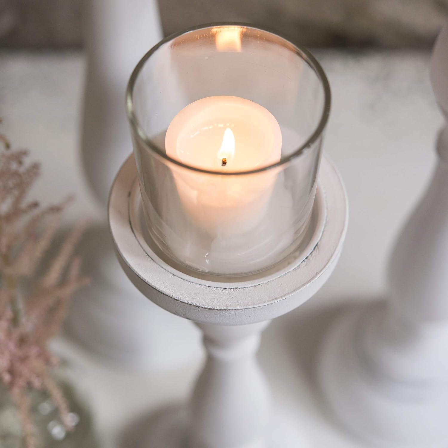 HetayC Shabby Chic Spindle White Candle Holder Set, 10 1/2'', 14 1/2'', 18 1/2'' (H)