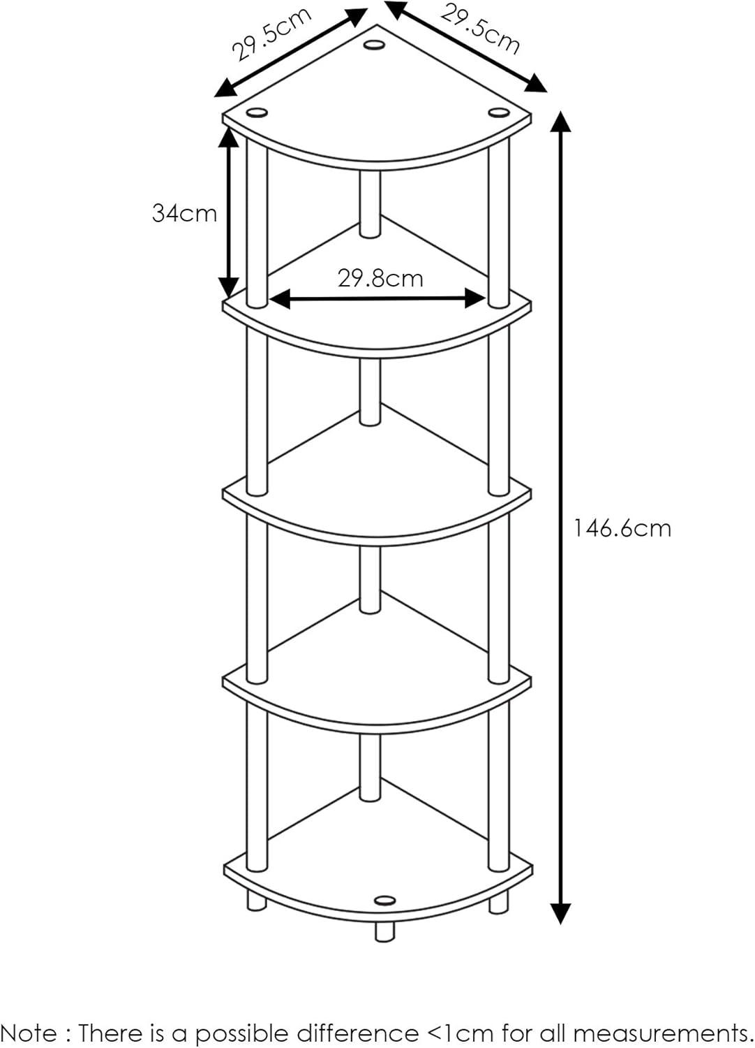 Furinno 11.6 W x 11.6 D x 57.7 H 5-Shelf Corner Display Freestanding Shelving Unit, Light Cherry and Black