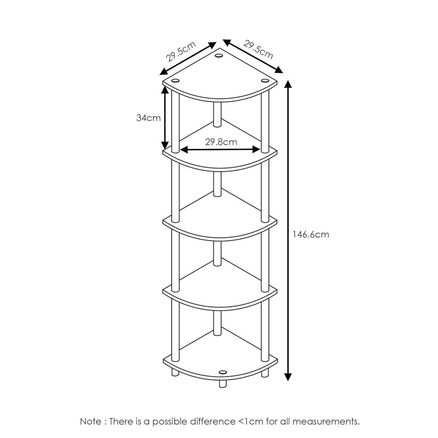 Furinno 11.6 W x 11.6 D x 57.7 H 5-Shelf Corner Display Freestanding Shelving Unit, Light Cherry and Black