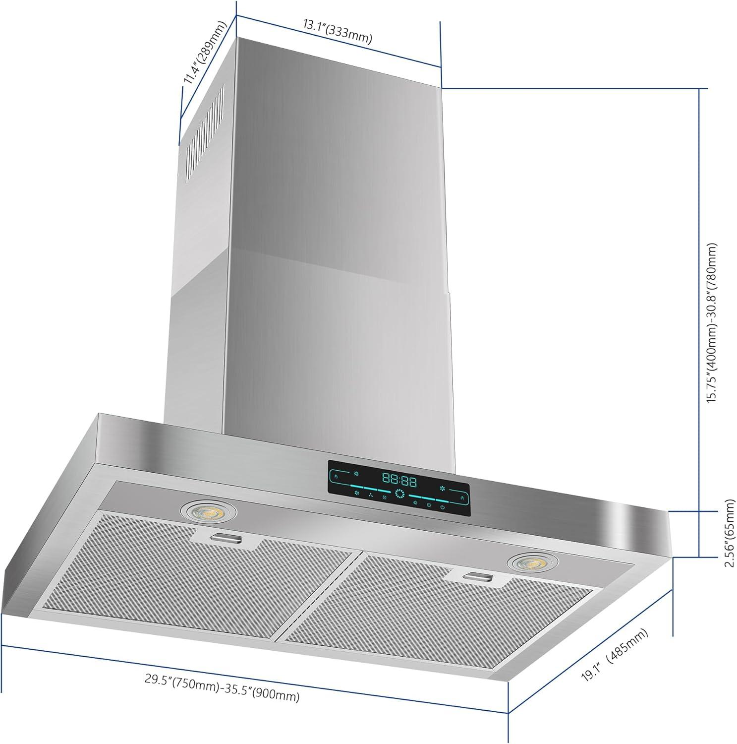 30-Inch Stainless Steel Convertible Wall Mount Range Hood with LED Lights