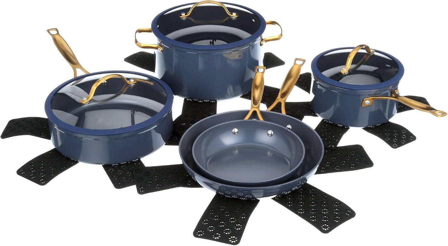 Thyme & Table Non-Stick Pots and Pans 12-Piece Cookware Set, Blue