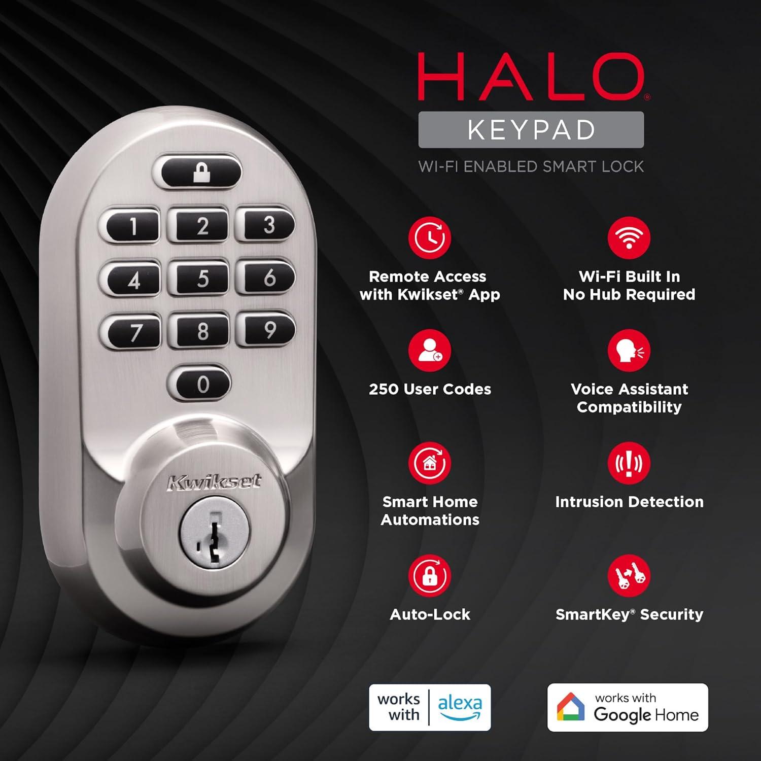 Halo Wi-Fi Smart Lock Keypad Single Cylinder Deadbolt with Smartkey Security