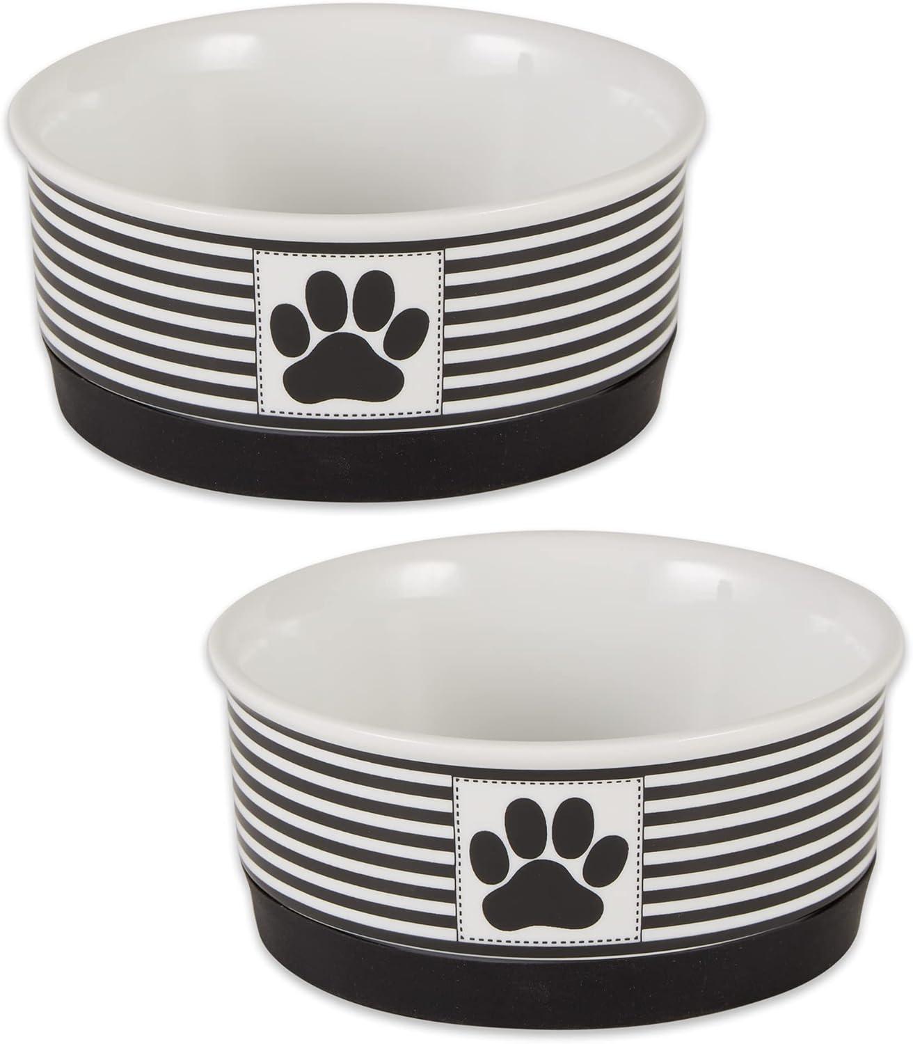 Bone Dry Chevron Ceramic Pet Bowls, Dishwasher Safe, Black, Small Bowl Set, 4.25x2", 2 Count