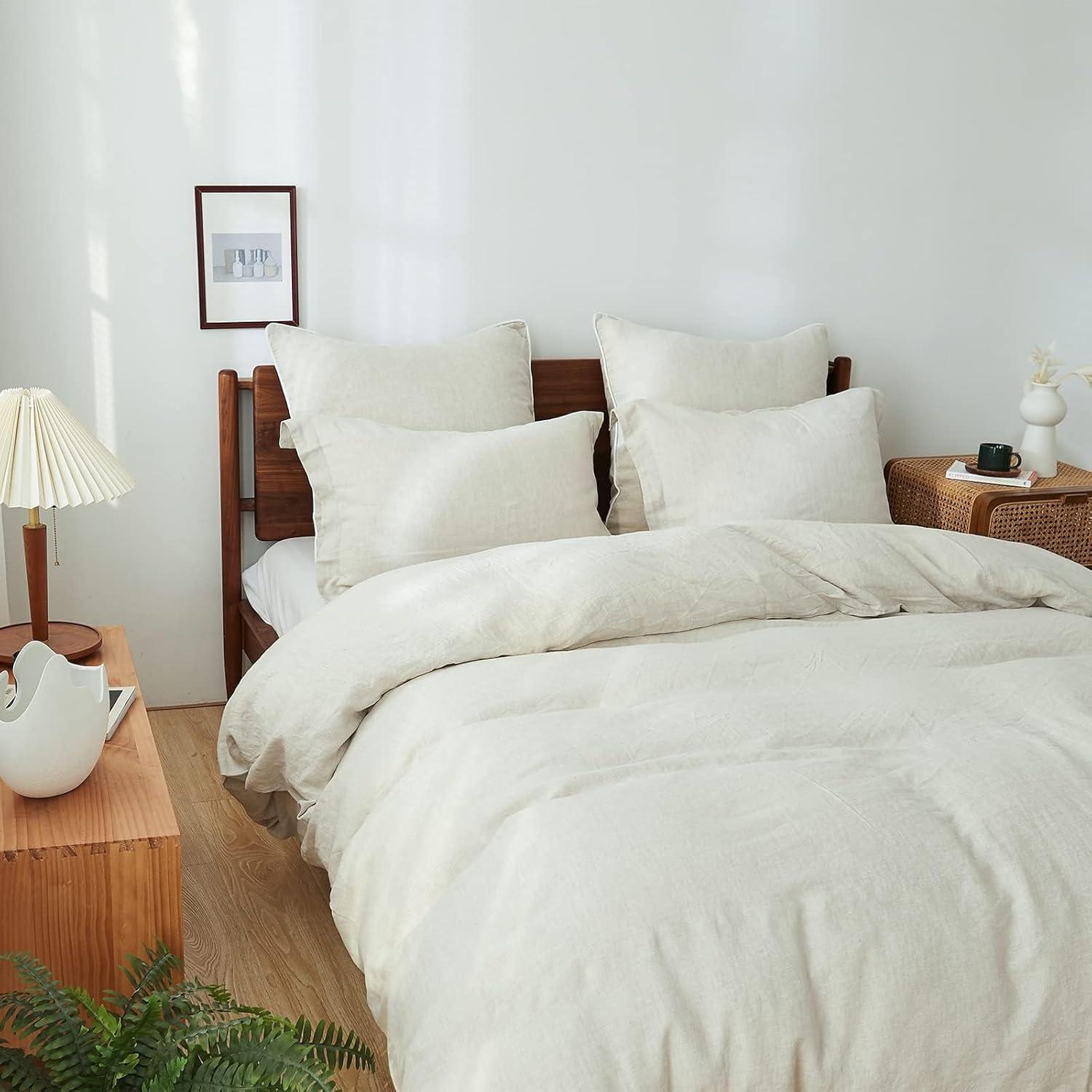 Simple&Opulence 100% Linen Duvet Cover Set with Washed-French Flax-2 Pieces Solid Color Basic Style Bedding Set-Breathable Soft Comforter Cover with 1 Pillowsham(Twin,Linen)