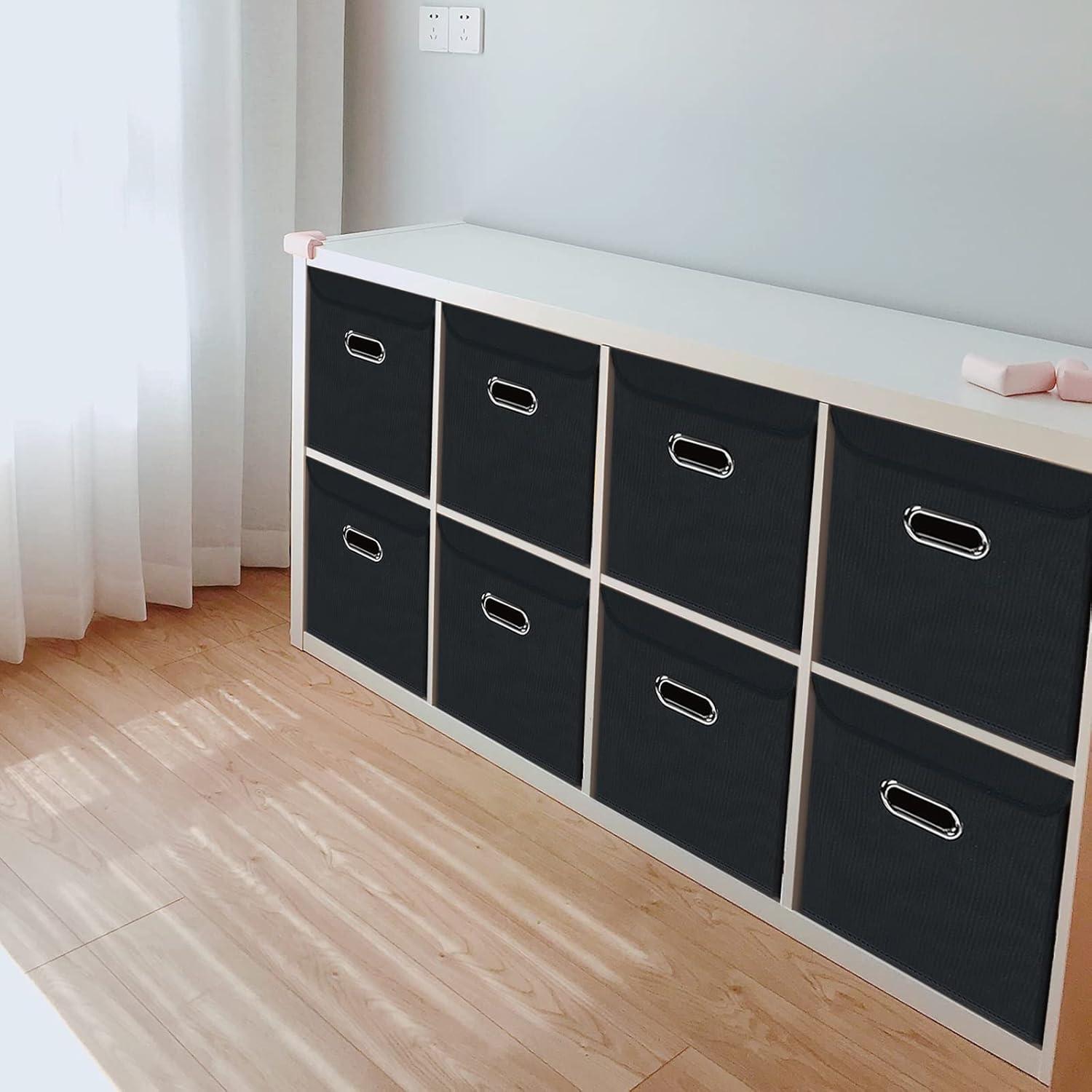 Fabric Storage Cube Bins with Lids Closet Organizers collapsible storage bins basket with Handles for Home,Storage Boxes for Organizing,3 Pack,(black)