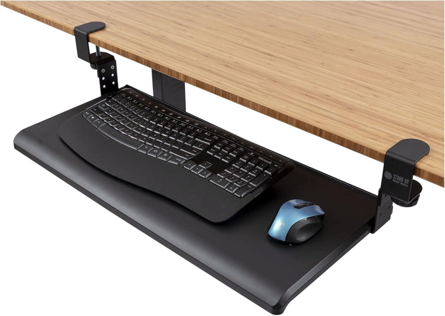 Stand Up Desk Store Clamp-On Retractable Adjustable Keyboard Tray / Under Desk Keyboard Tray | Increase Comfort And Usable Desk Space | For Desks Up To 1.5"