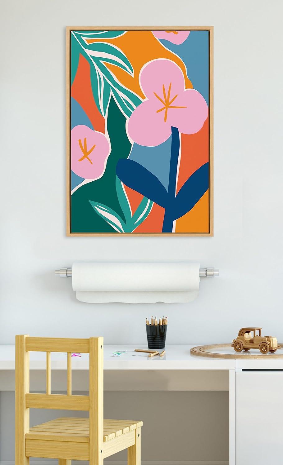 Kate and Laurel Sylvie Oaxaca Garden Framed Canvas Wall Art by Kate Aurelia Holloway, 23x33 Natural, Colorful Floral Abstract Art for Wall