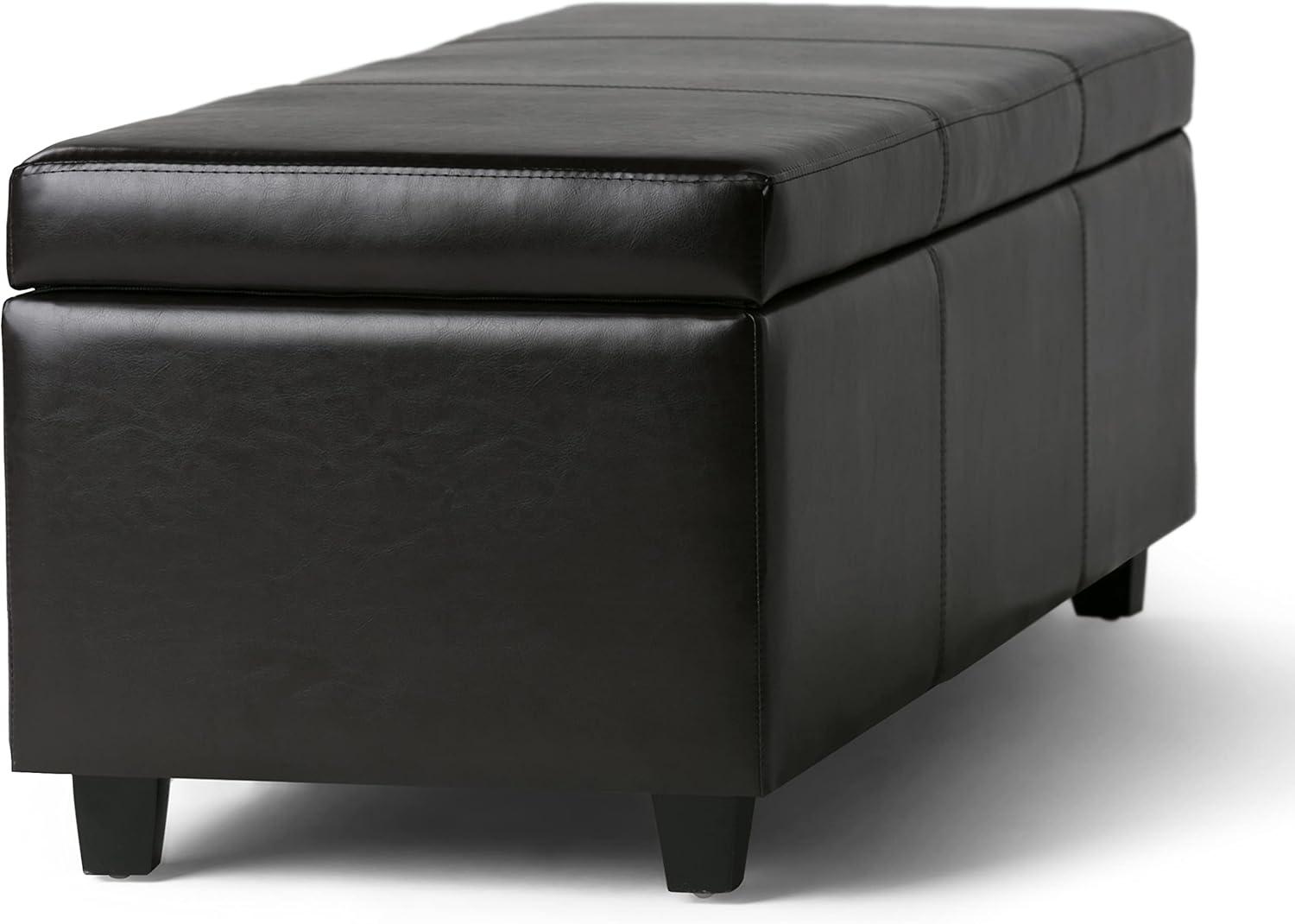 Simpli Home Avalon Storage Ottoman Bench In Tanners Brown Vegan Faux Leather