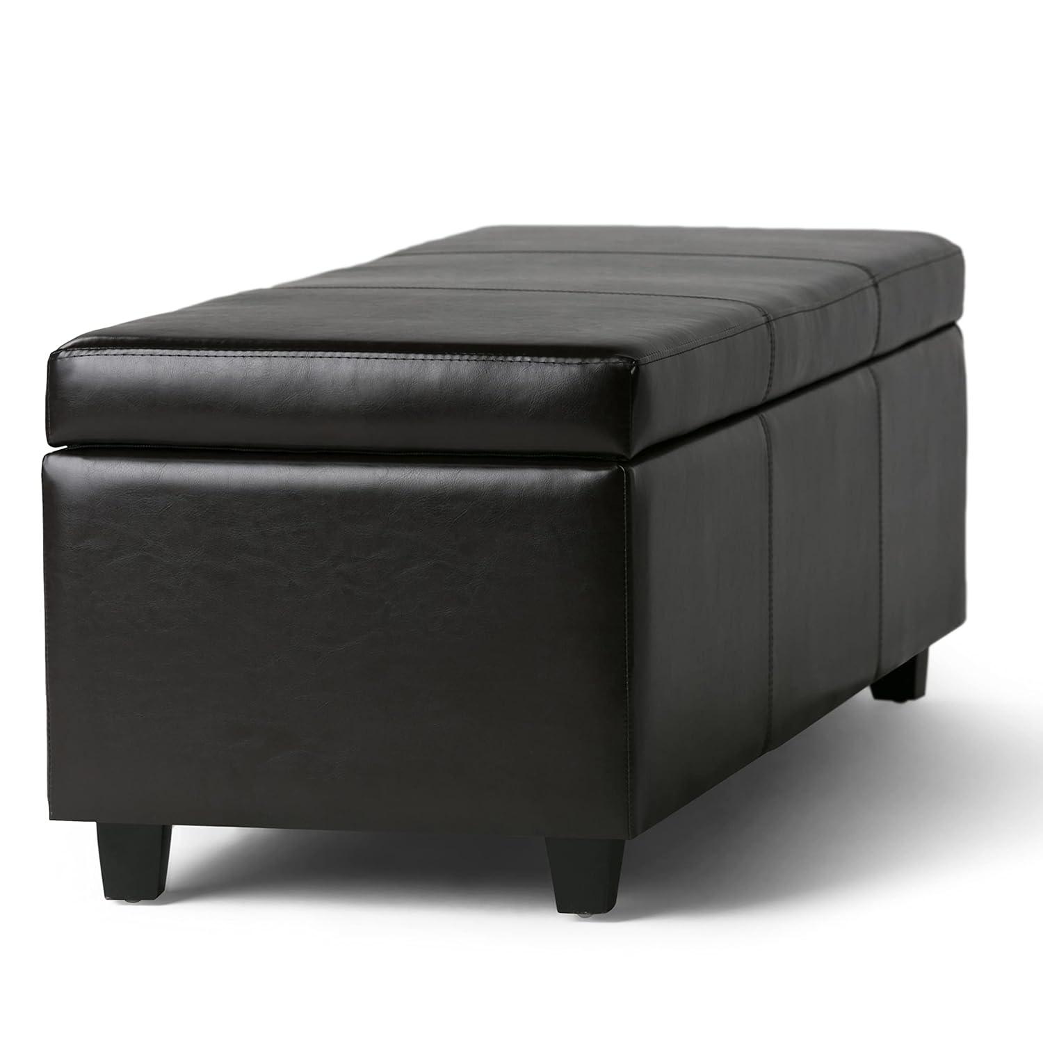 Simpli Home Avalon Faux Leather Storage Bench in Tanners Brown