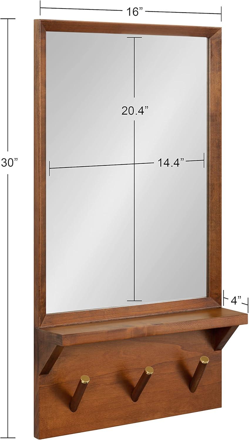 Kate & Laurel All Things Decor 16"x30" Hinter Framed Wall Mirror with Pegs Black: Entryway, Hanging Storage