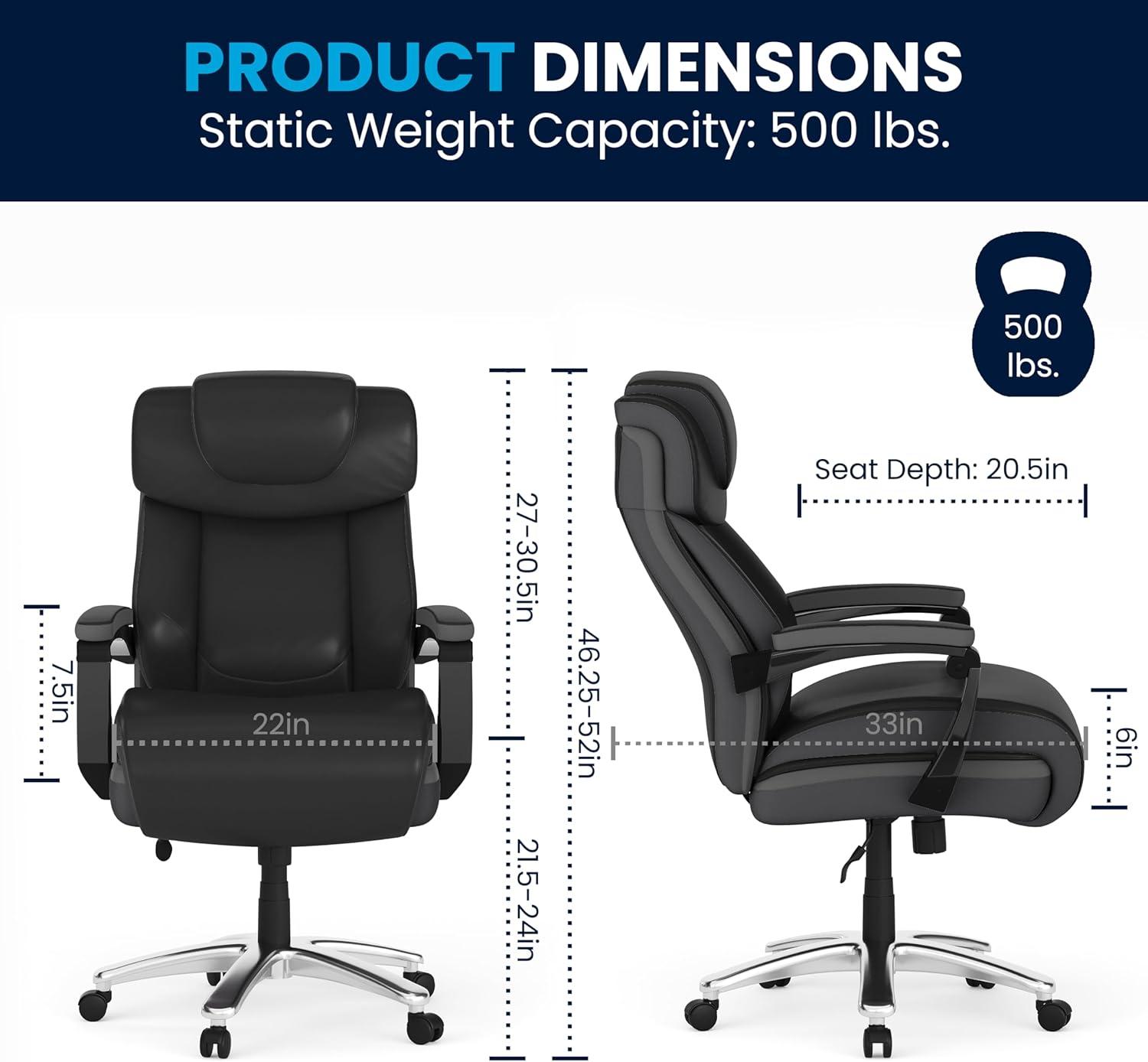 Esmeralda Big & Tall LeatherSoft Ergonomic Office Chair with Headrest and Armrests