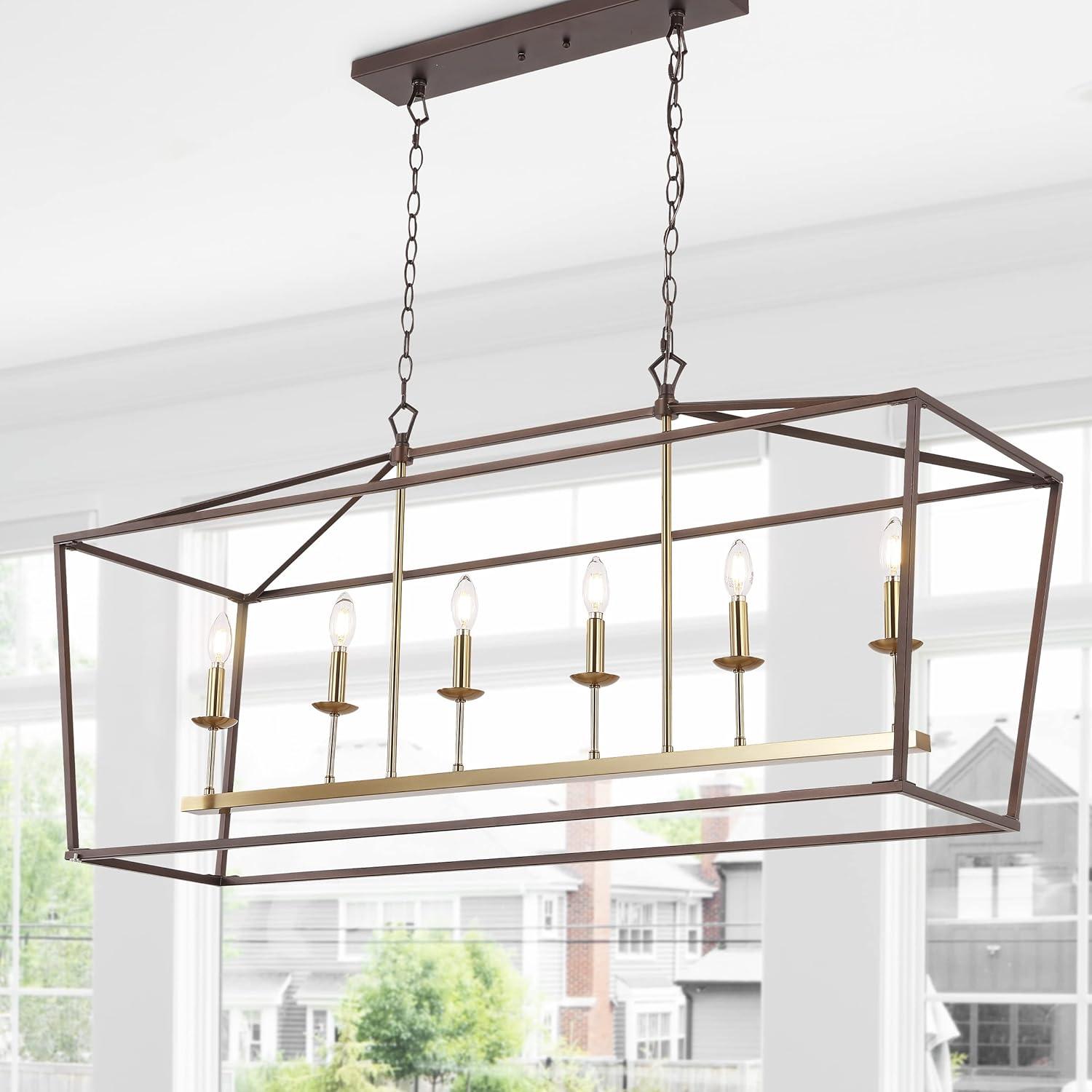 Transitional Geometric Bronze 6-Candle Pendant Light