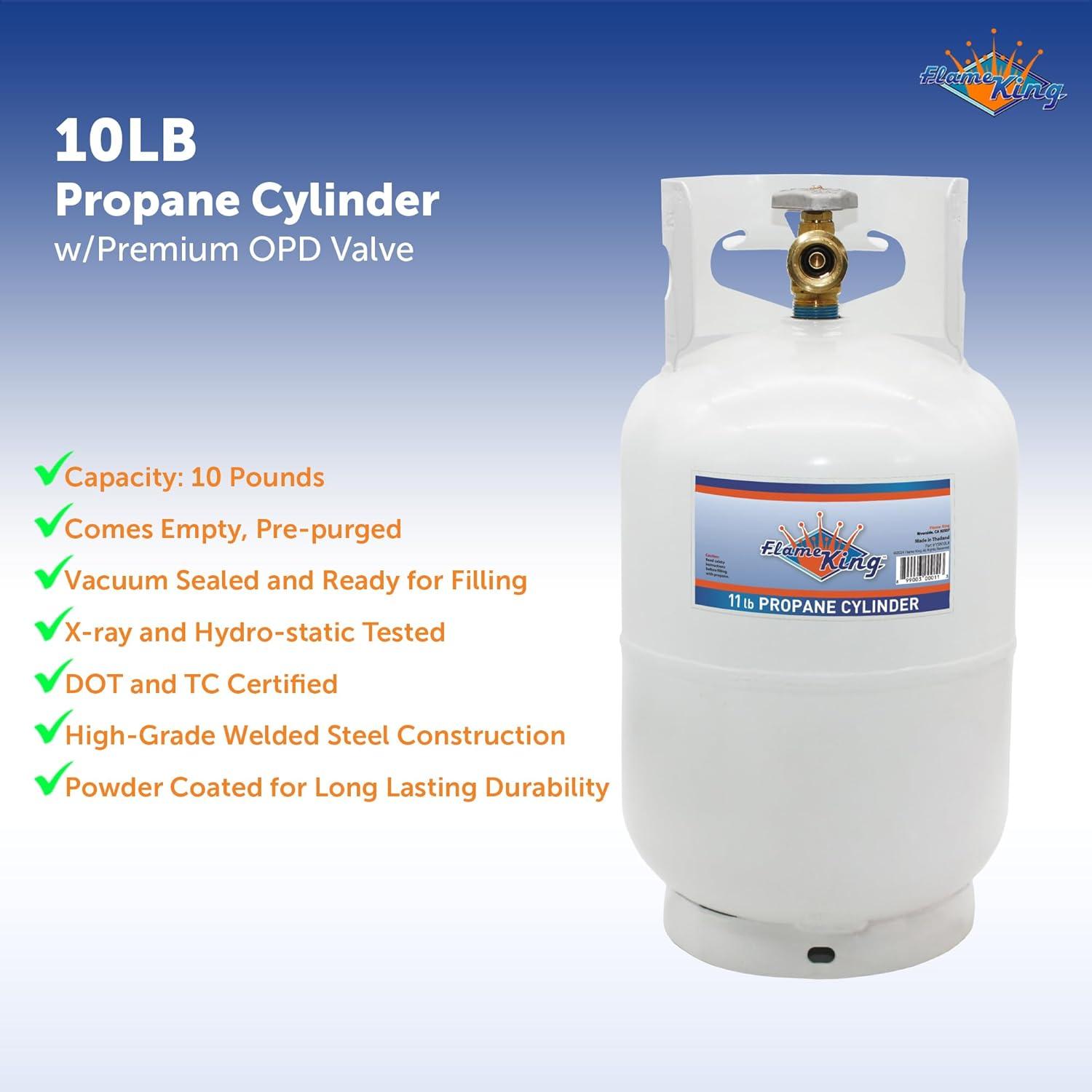 Flame King Empty Steel Propane Tank, LP Propane Cylinder w/ Type1 OPD Valve, 10Lb