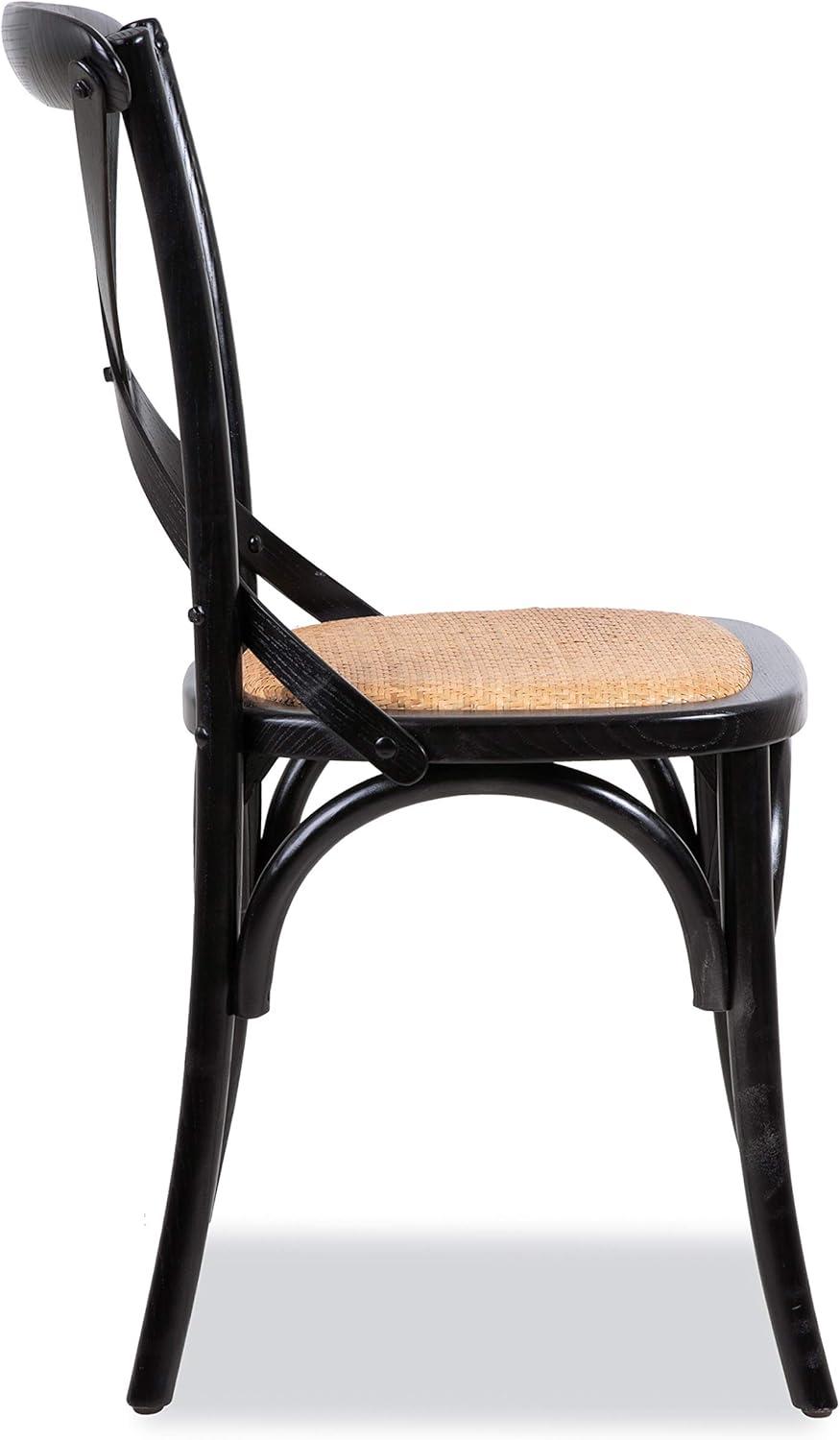 Black Birch Wood Cross Back Dining Chairs with Cane Seats