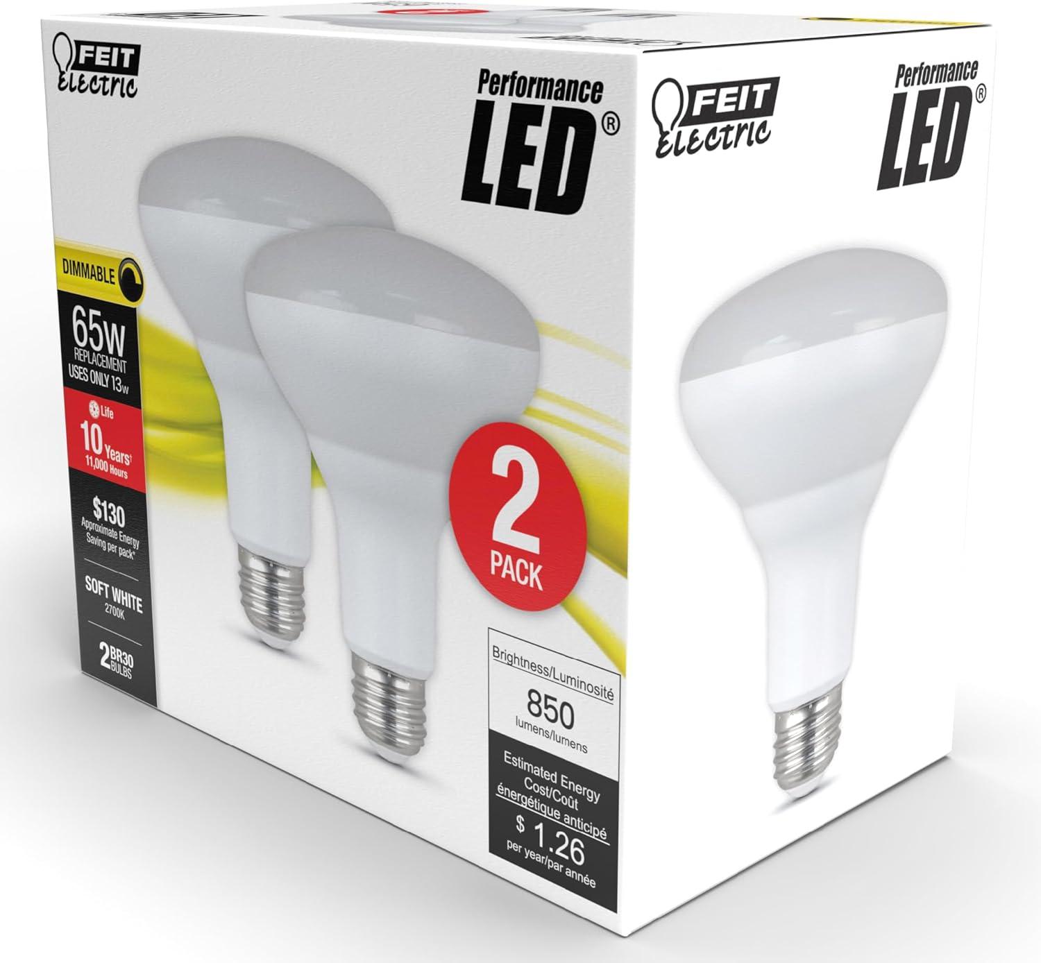 Feit Electric White BR40 E26 LED Floodlight Bulb 2-Pack