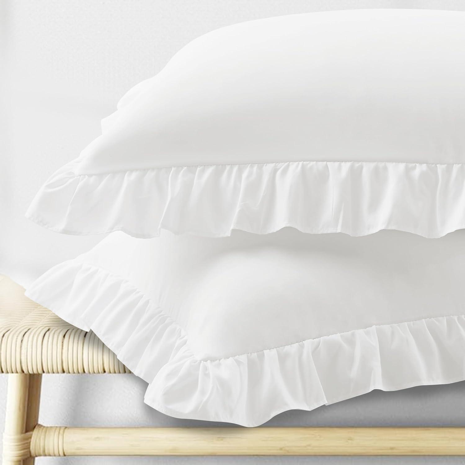 White Cotton Ruffled Standard/Queen Pillowcases Set of 2