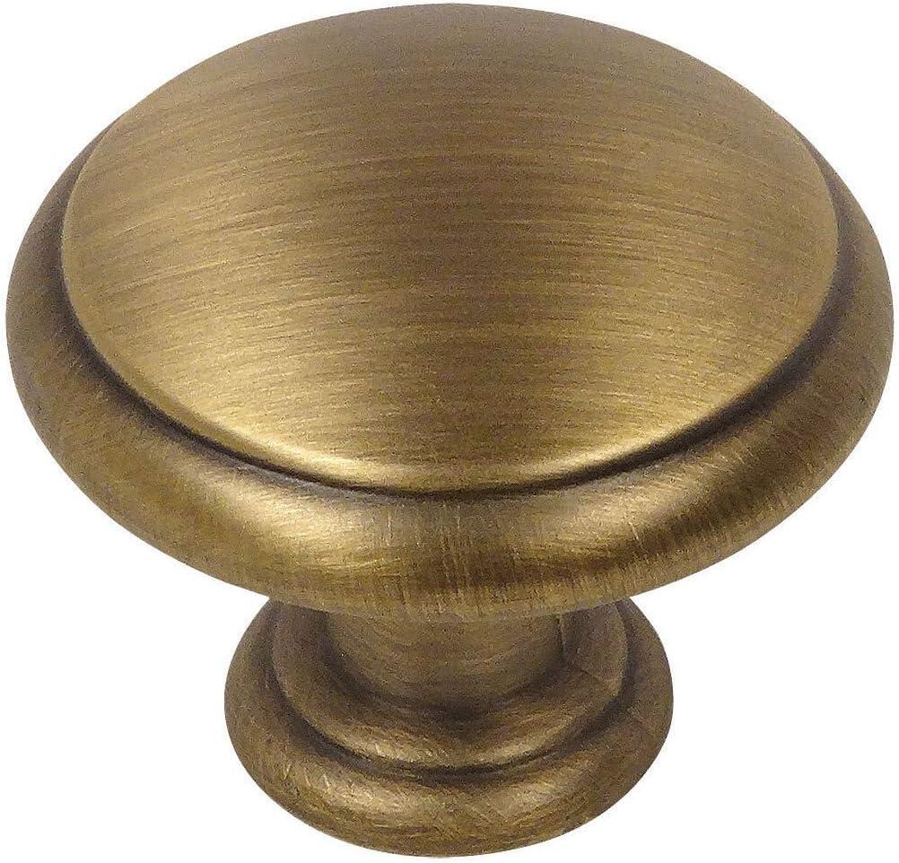 Brushed Antique Brass Round Cabinet Knob Set with Mounting Hardware