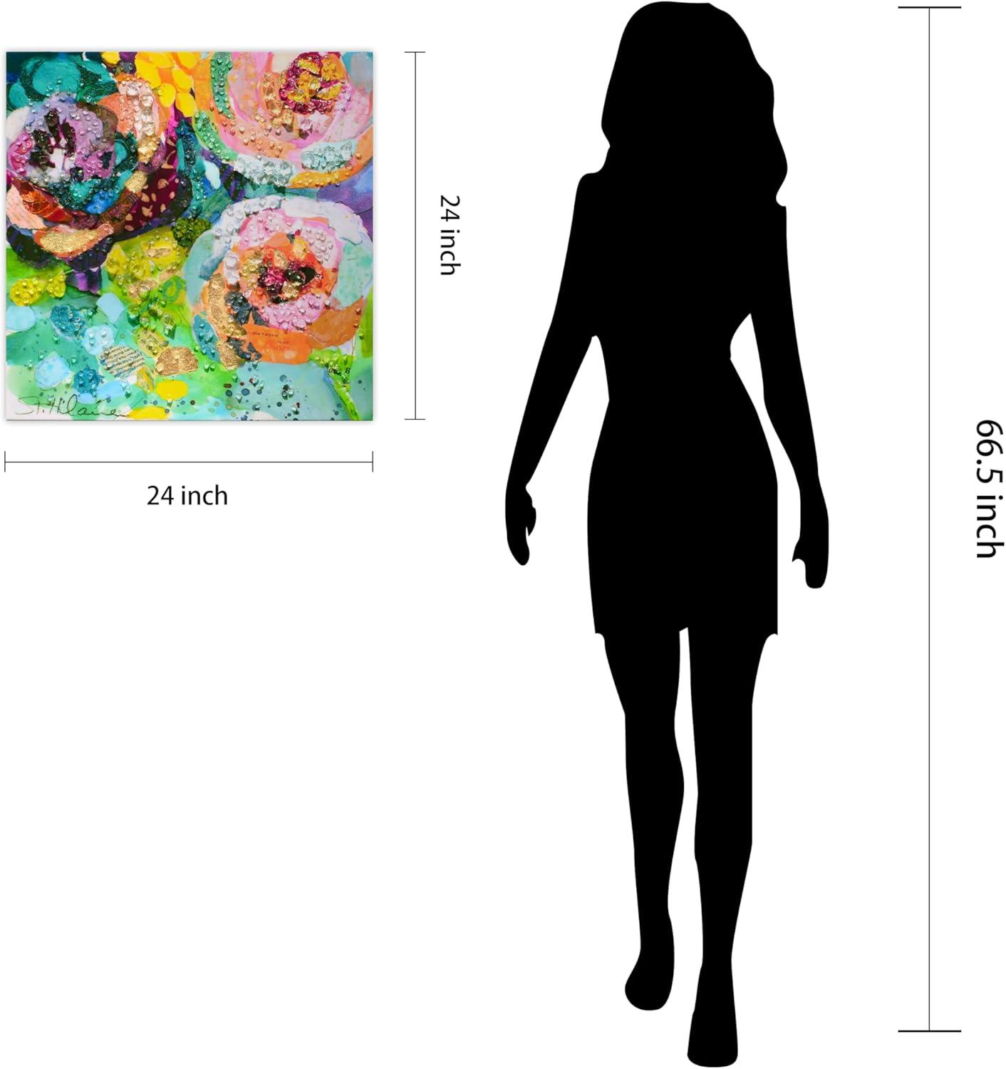 "Floral Radiance I" Crystallus Epoxy Coated Wrapped Glossy Canvas Wall Art with Heavy Acrylic Crystal Shards Embellishments,