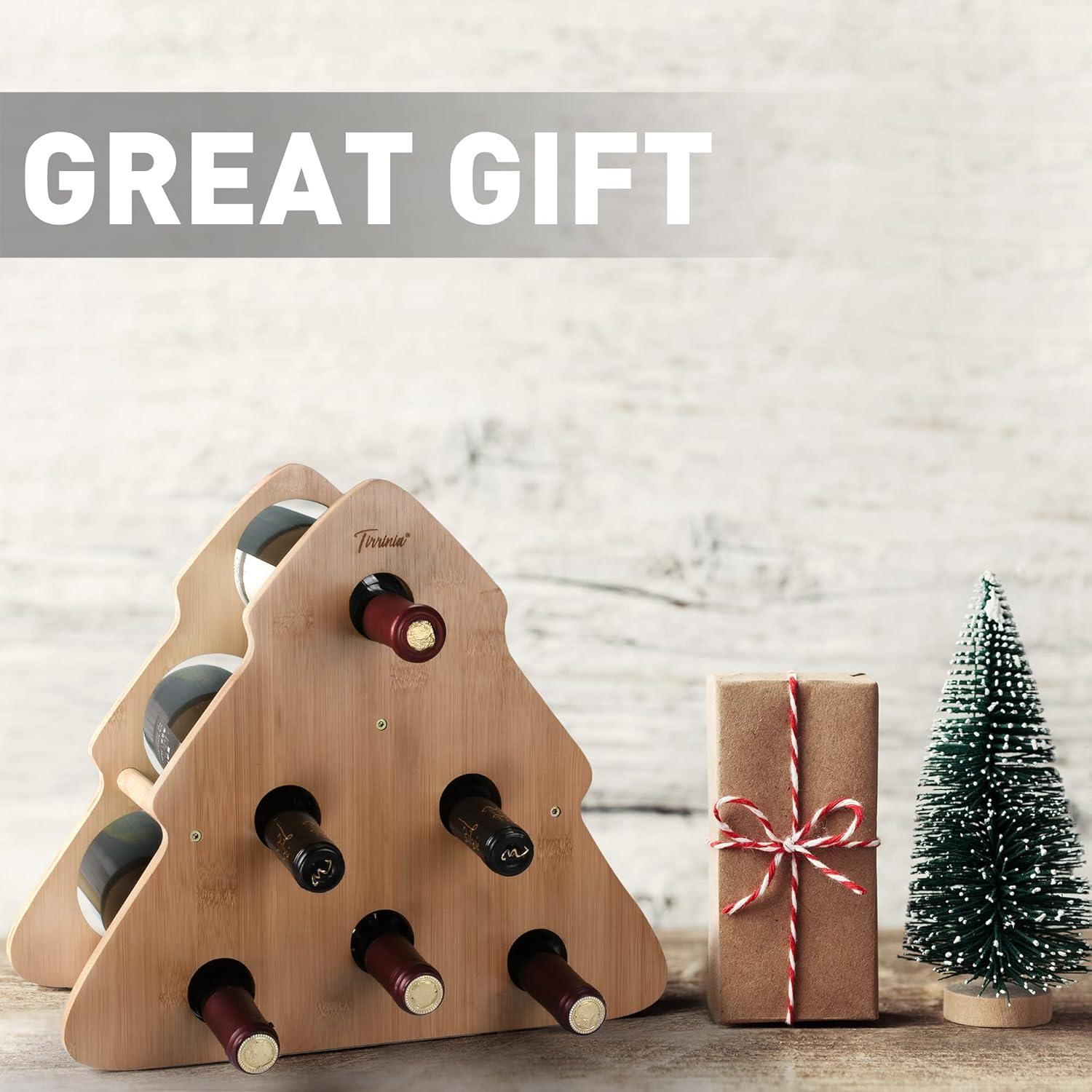 Tirrinia Bamboo Wine Rack, Wine Bottle Holder with Cute Christmas Tree Shape, Wine Rack Freestanding Floor, Wine Racks Countertop for Kitchen Decor, Best Gift for Christmas Decoration & Wine Storage