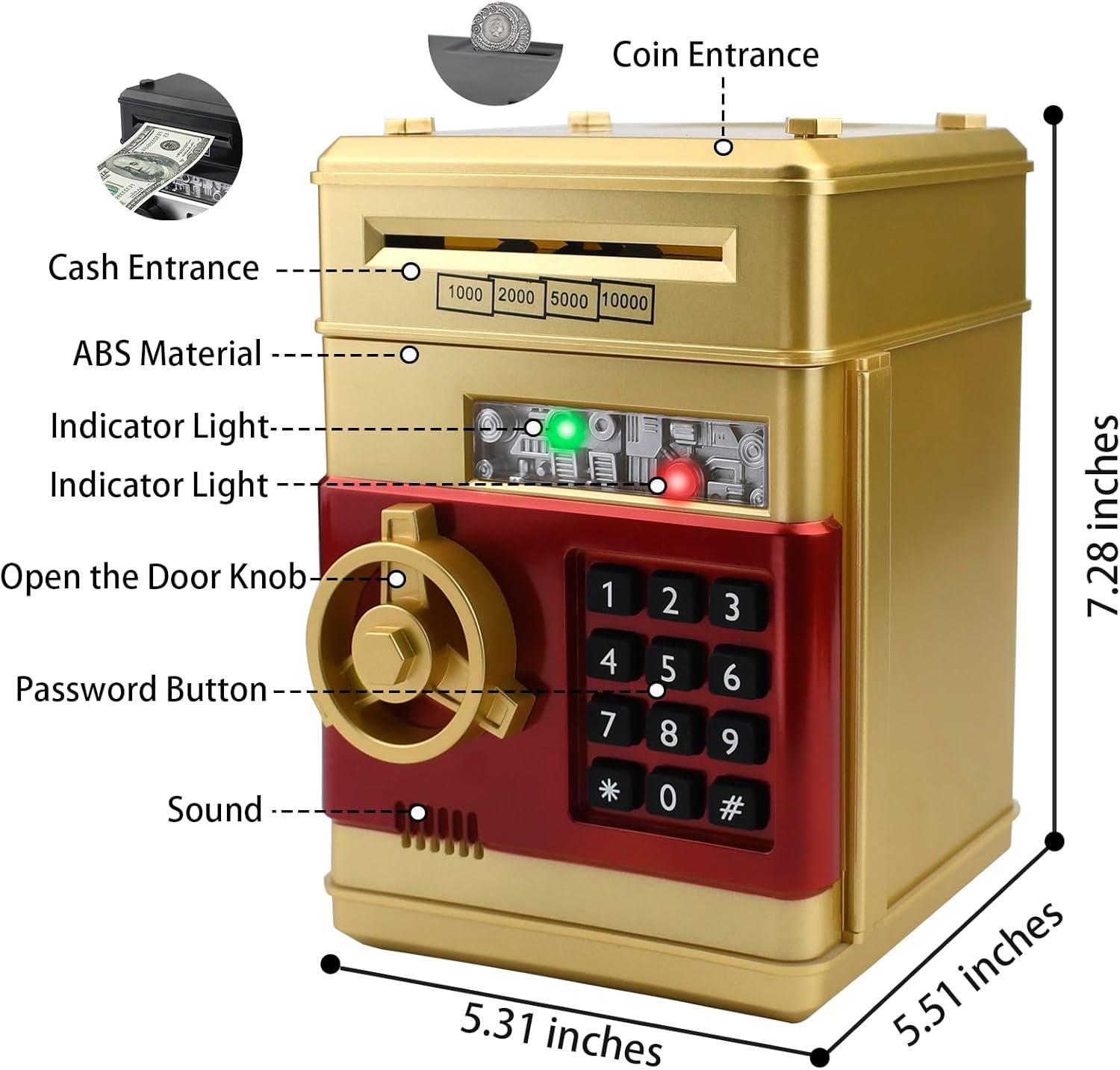 Gold and Red Electronic Mini ATM Piggy Bank with Password Lock