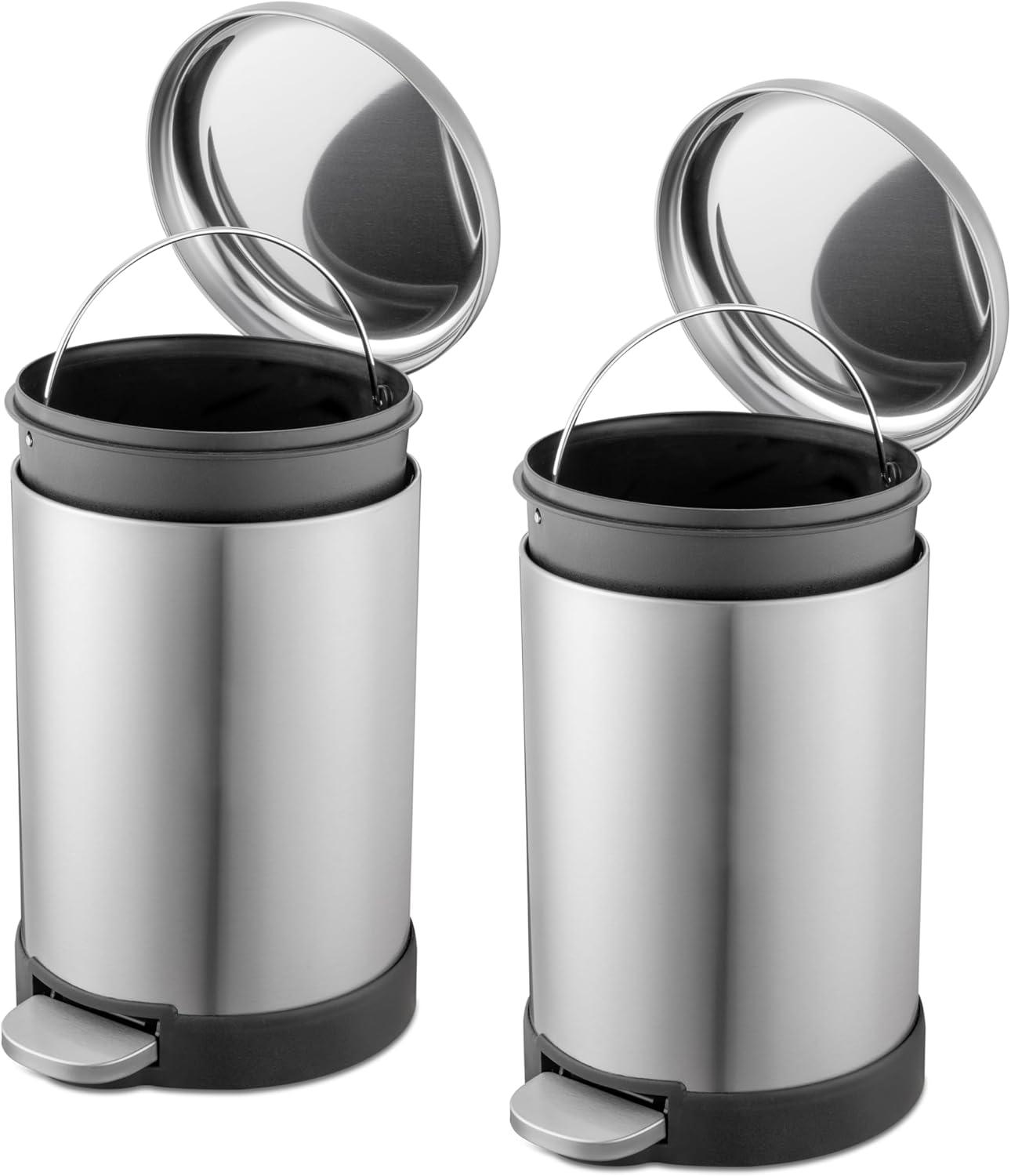 Compact Stainless Steel 1.6 Gallon Step-On Trash Can Set