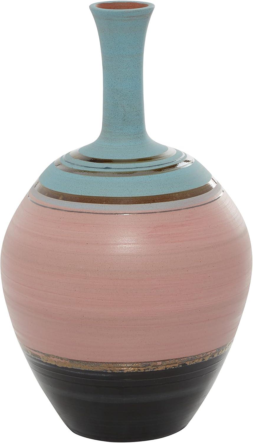 DecMode 15" Pink Ceramic Vase with Blue Tops