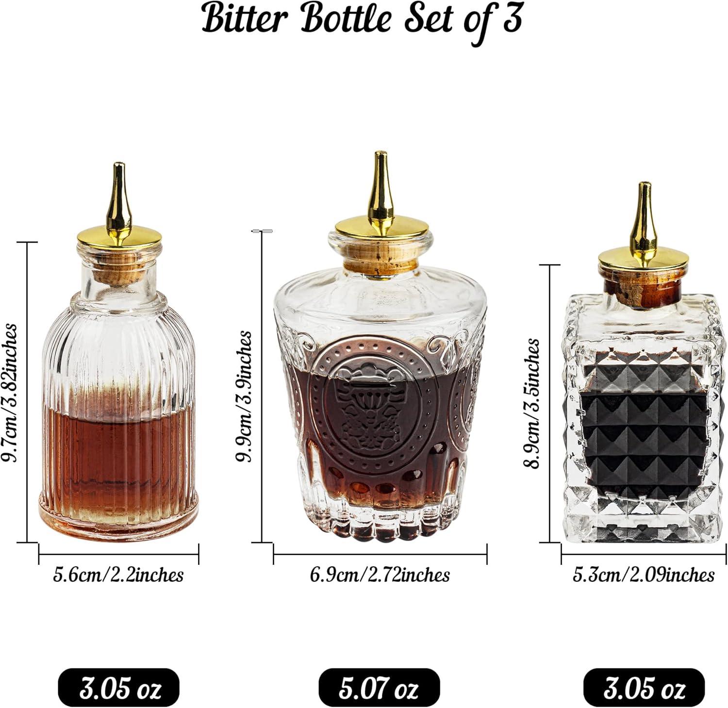 Vintage Clear Glass Bitters Bottle Set with Alloy Cap