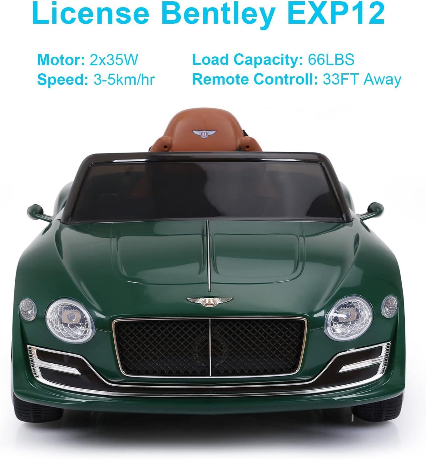 Dazone 12V Bentley Style Kids Ride on Truck Car, Manual/ Parental Remote Control Modes Truck Vehicle with Headlights, MP3 Port, Music for Children(Green)