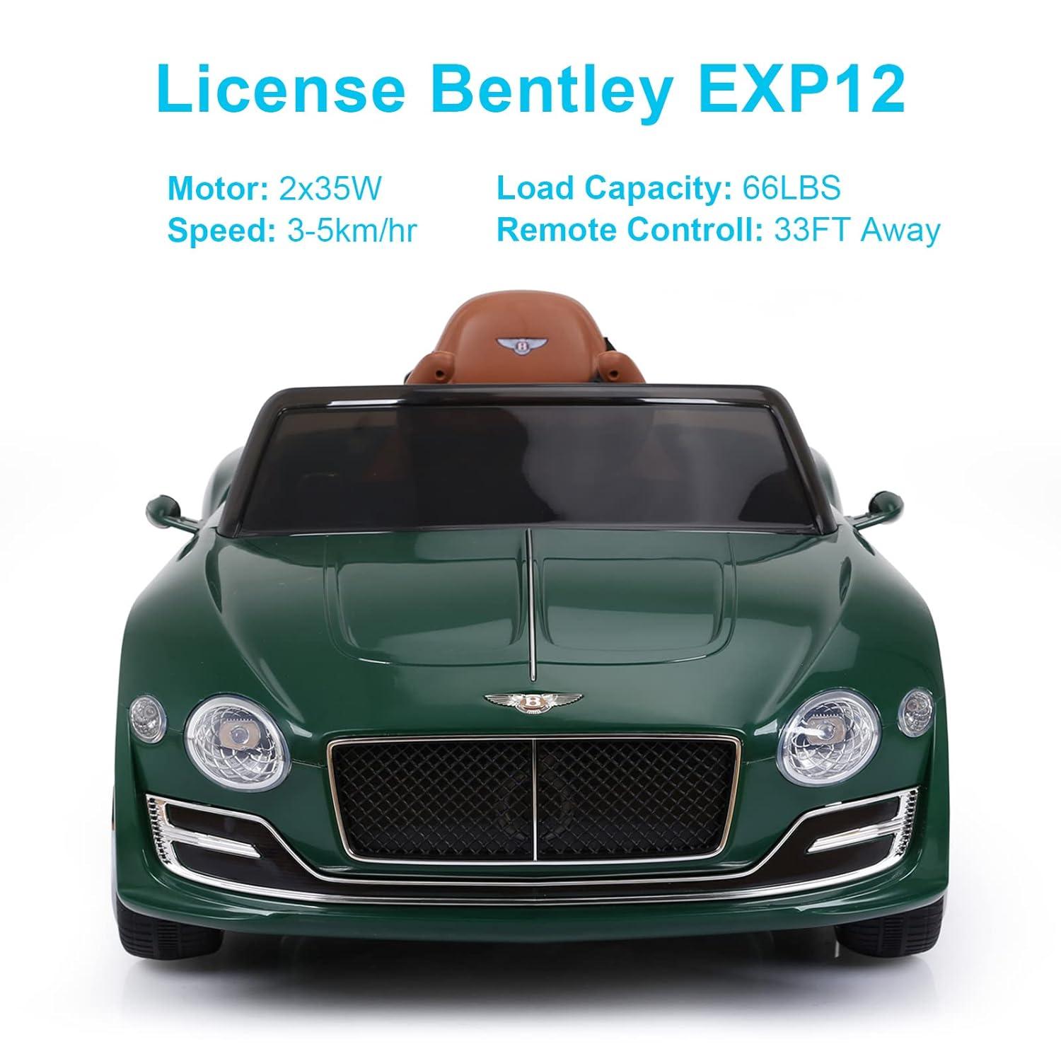 Kids Bentley Style GT Coupe EXP12 12V Battery Ride On Car Electric 2.4G Remote Control Green